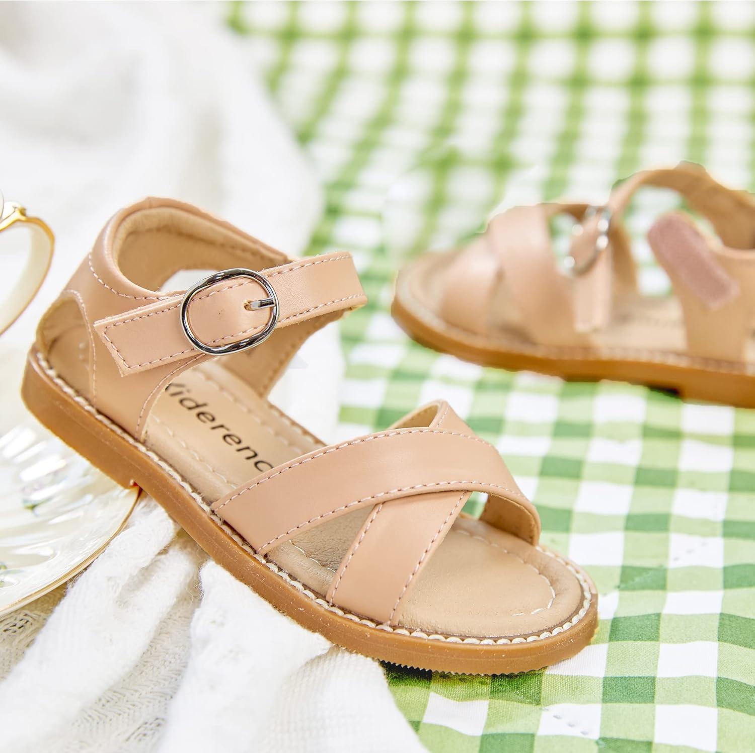 imageKiderence Toddler Girls Pink Floral Sandals Girls Casual Flat Sandals with Ankle Strap629nude