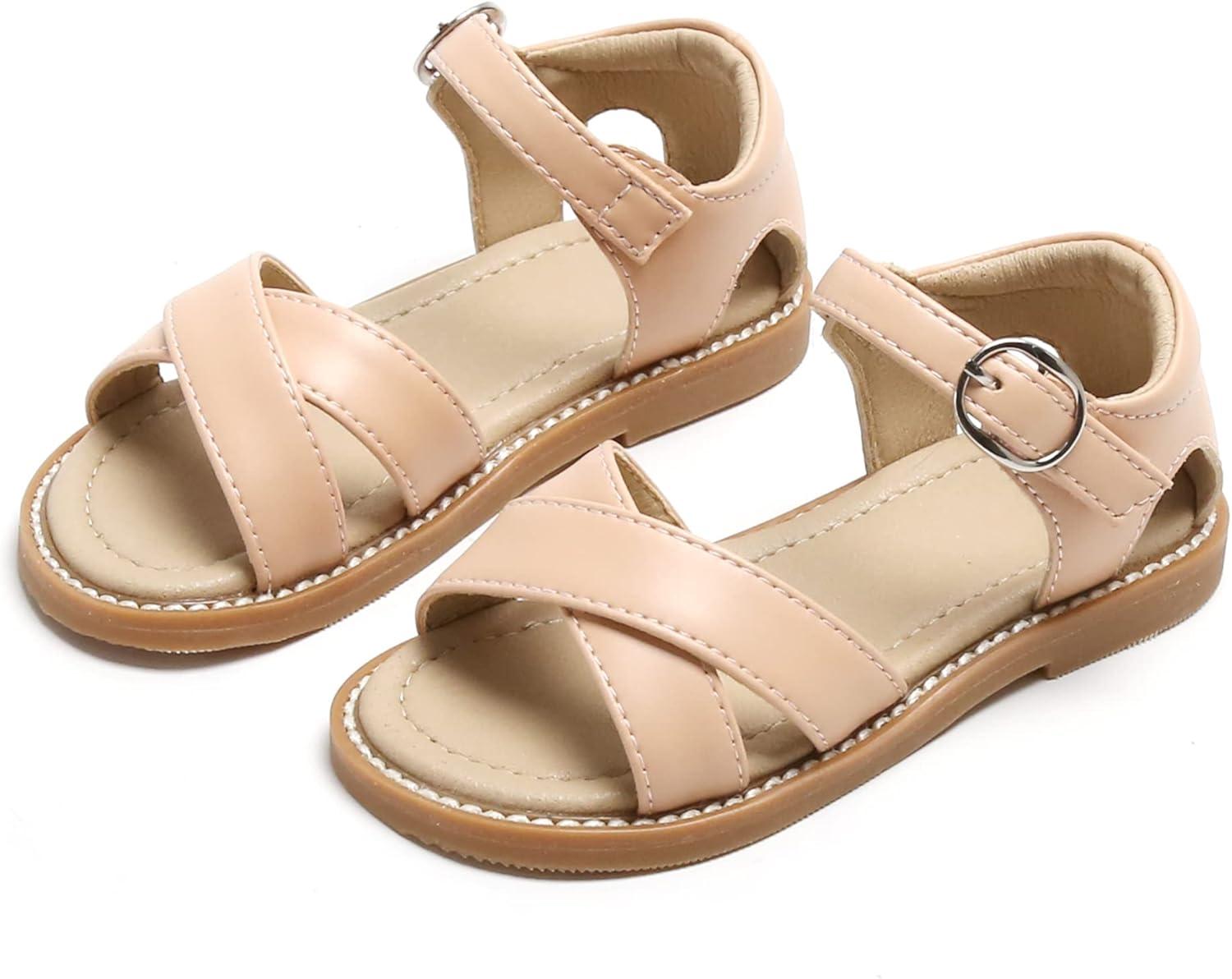 imageKiderence Toddler Girls Pink Floral Sandals Girls Casual Flat Sandals with Ankle Strap629nude