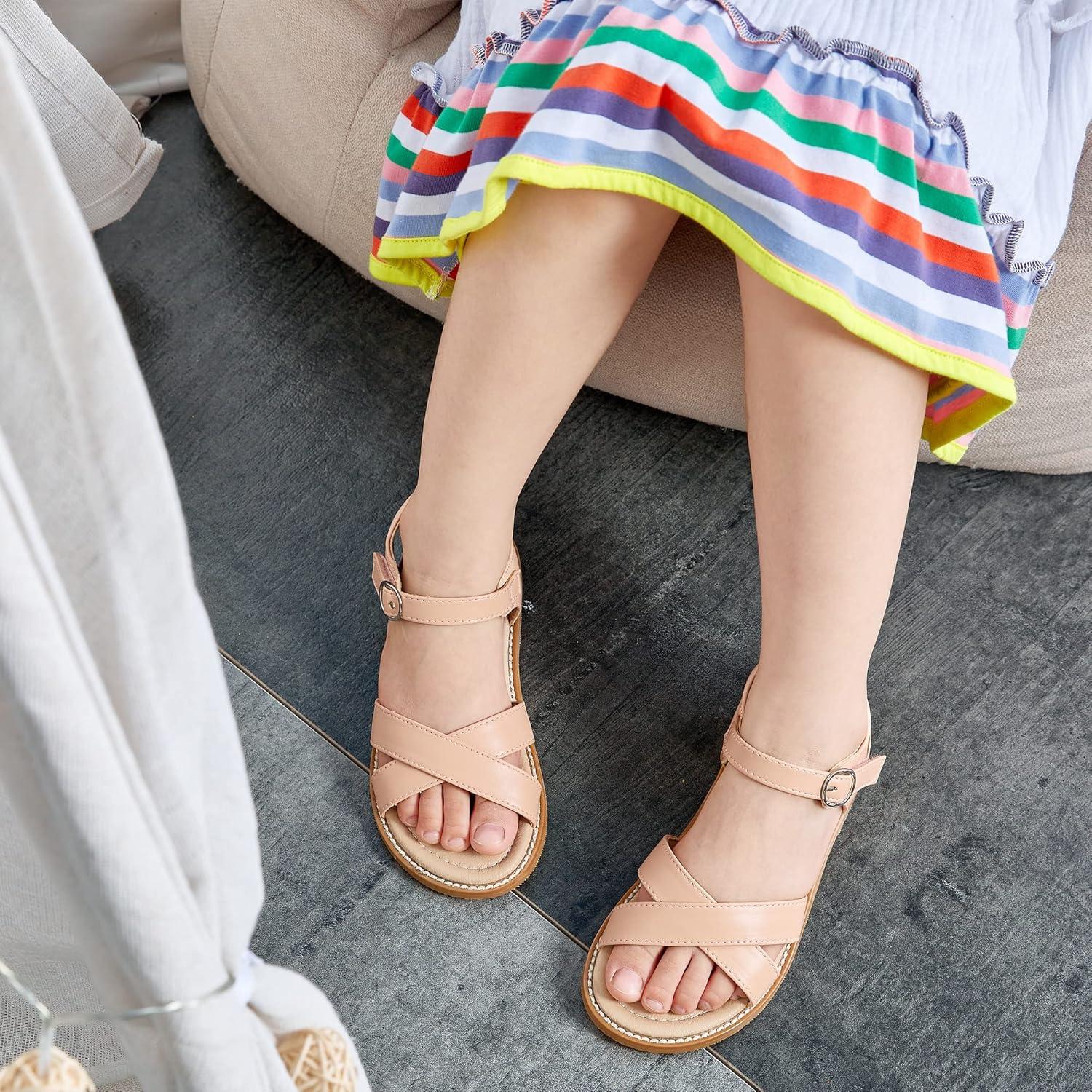 imageKiderence Toddler Girls Pink Floral Sandals Girls Casual Flat Sandals with Ankle Strap629nude