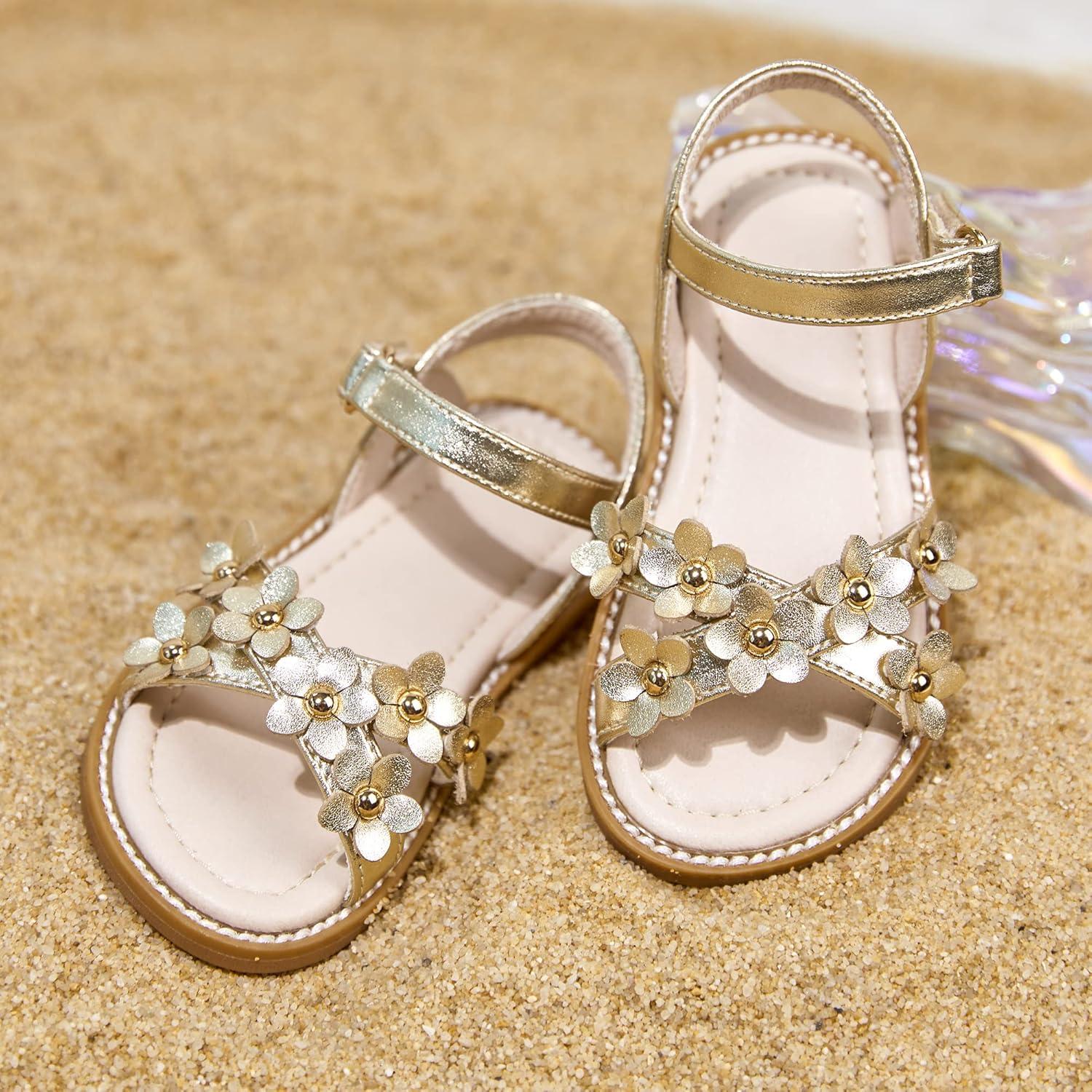 imageKiderence Toddler Girls Pink Floral Sandals Girls Casual Flat Sandals with Ankle StrapCk370 Gold