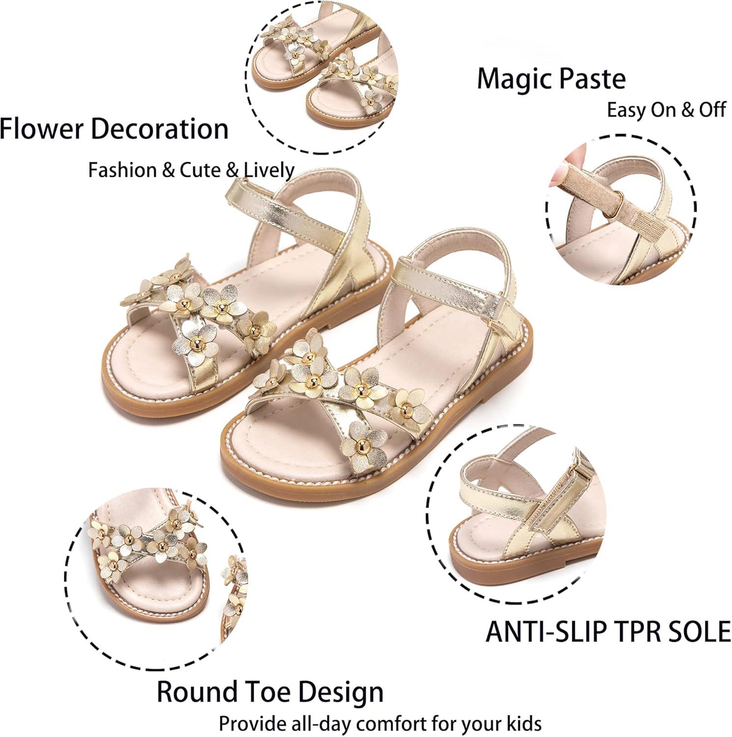 imageKiderence Toddler Girls Pink Floral Sandals Girls Casual Flat Sandals with Ankle StrapCk370 Gold