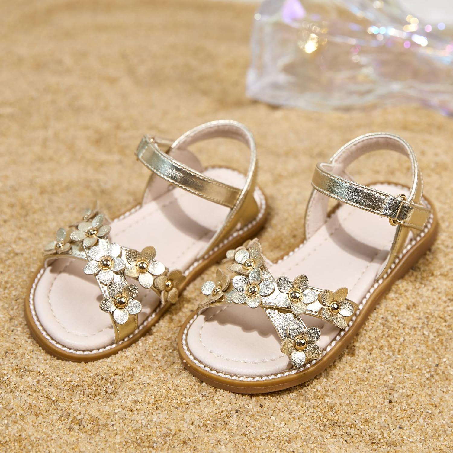 imageKiderence Toddler Girls Pink Floral Sandals Girls Casual Flat Sandals with Ankle StrapCk370 Gold