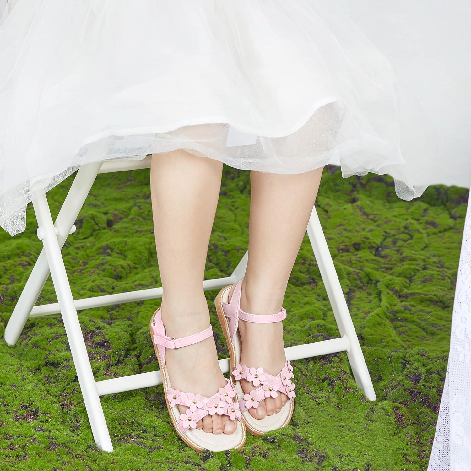 imageKiderence Toddler Girls Pink Floral Sandals Girls Casual Flat Sandals with Ankle StrapCk370 Pink