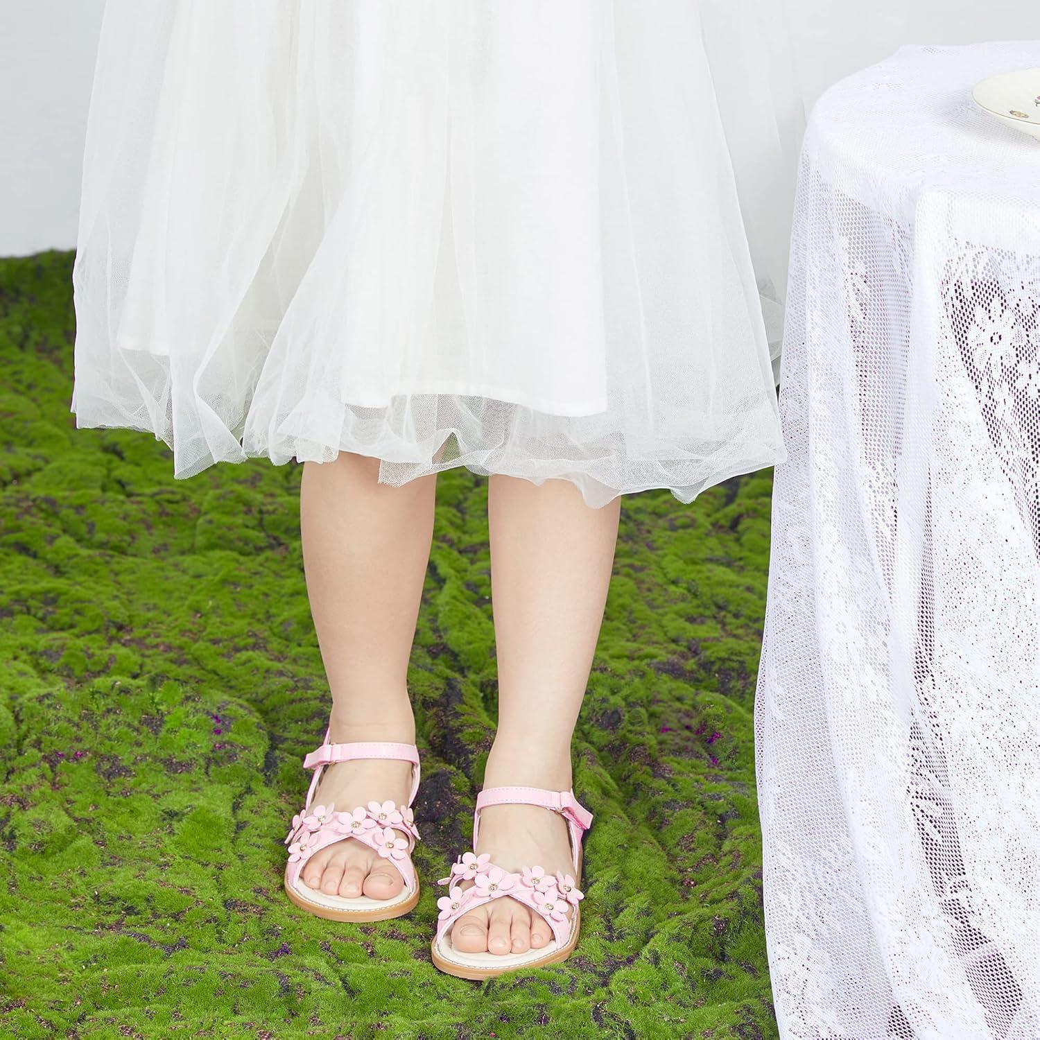 imageKiderence Toddler Girls Pink Floral Sandals Girls Casual Flat Sandals with Ankle StrapCk370 Pink