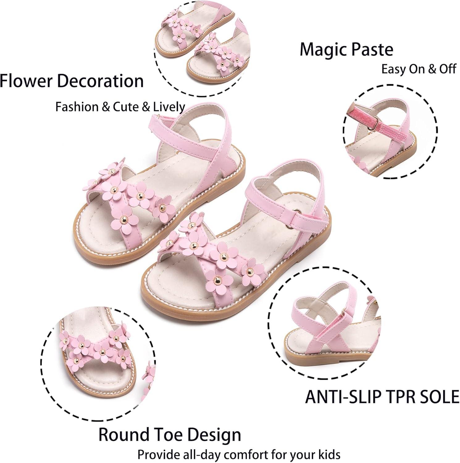 imageKiderence Toddler Girls Pink Floral Sandals Girls Casual Flat Sandals with Ankle StrapCk370 Pink