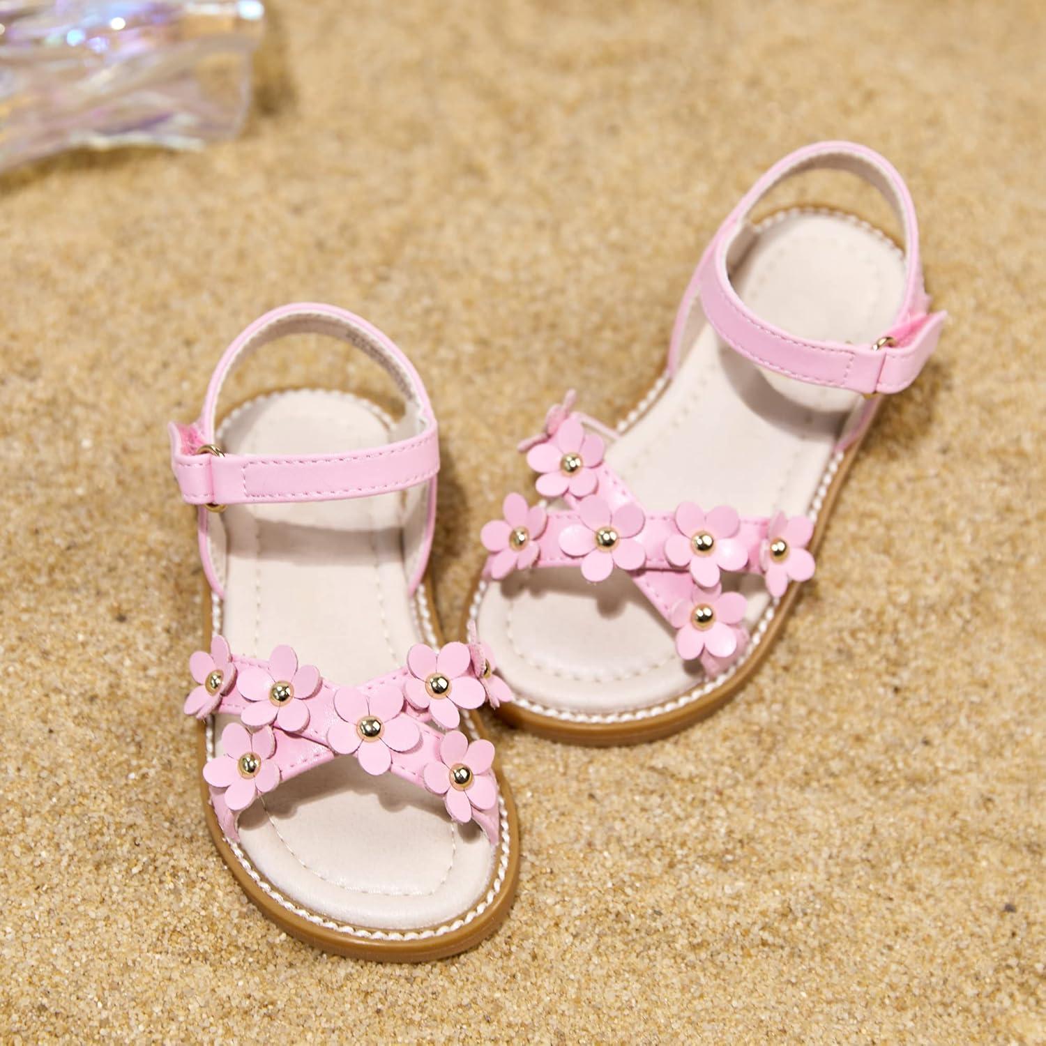 imageKiderence Toddler Girls Pink Floral Sandals Girls Casual Flat Sandals with Ankle StrapCk370 Pink