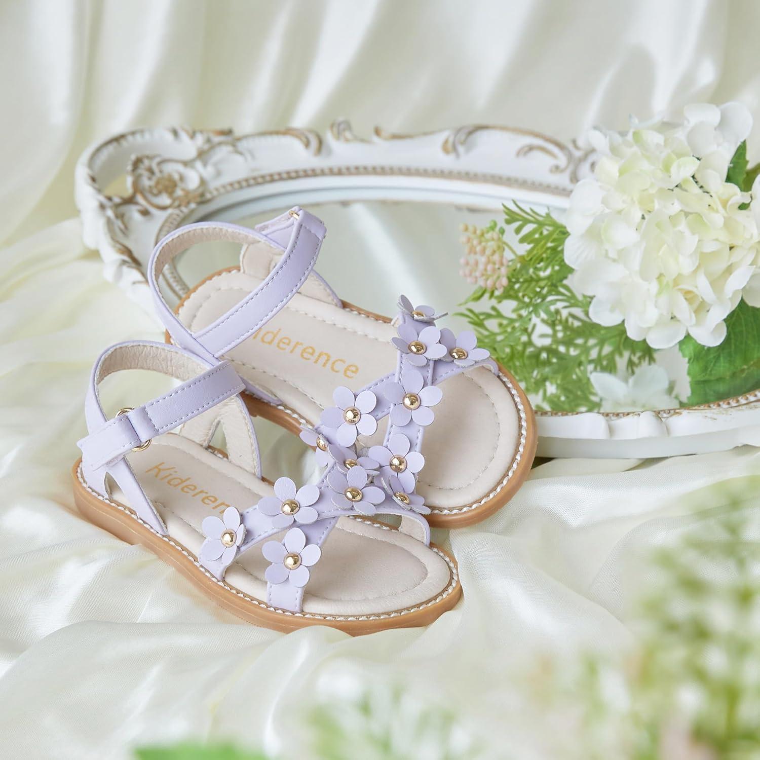 imageKiderence Toddler Girls Pink Floral Sandals Girls Casual Flat Sandals with Ankle StrapCk370 Purple
