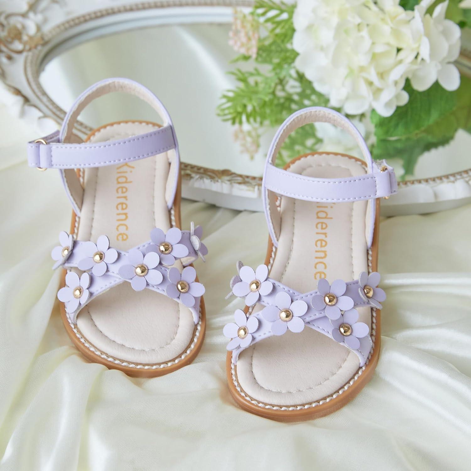 imageKiderence Toddler Girls Pink Floral Sandals Girls Casual Flat Sandals with Ankle StrapCk370 Purple