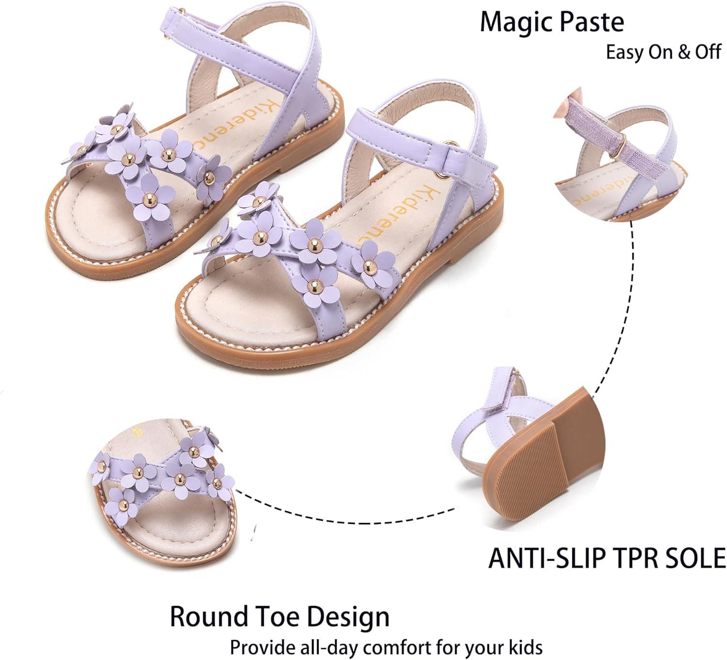 imageKiderence Toddler Girls Pink Floral Sandals Girls Casual Flat Sandals with Ankle StrapCk370 Purple