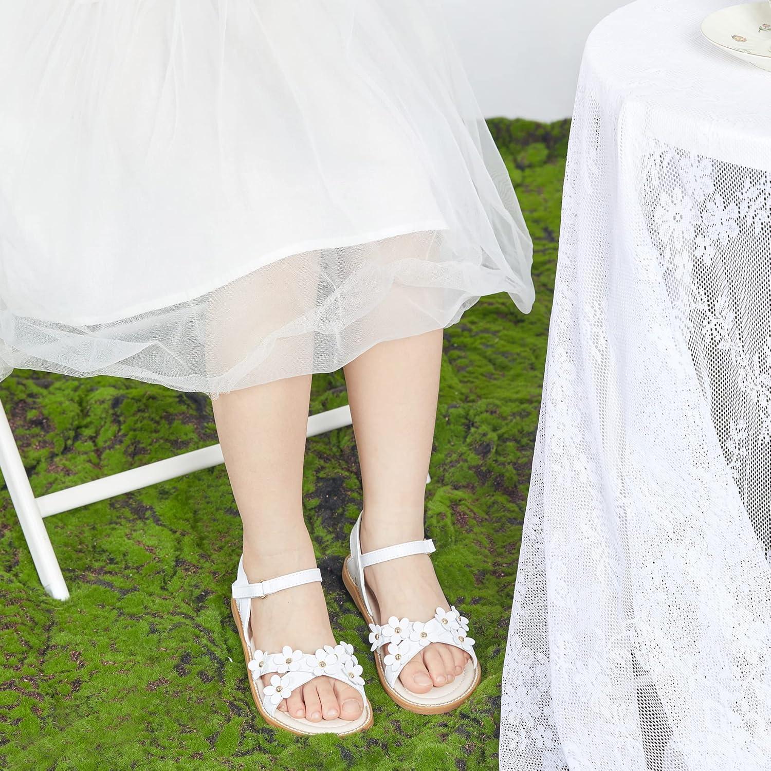 imageKiderence Toddler Girls Pink Floral Sandals Girls Casual Flat Sandals with Ankle StrapCk370 White