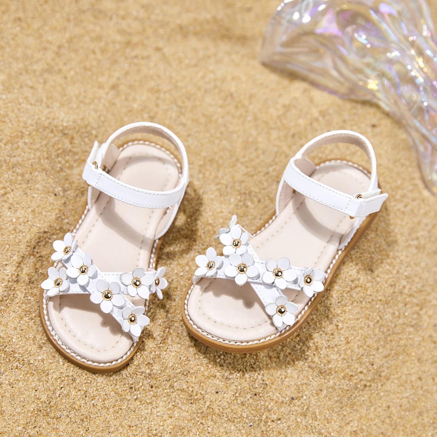 imageKiderence Toddler Girls Pink Floral Sandals Girls Casual Flat Sandals with Ankle StrapCk370 White