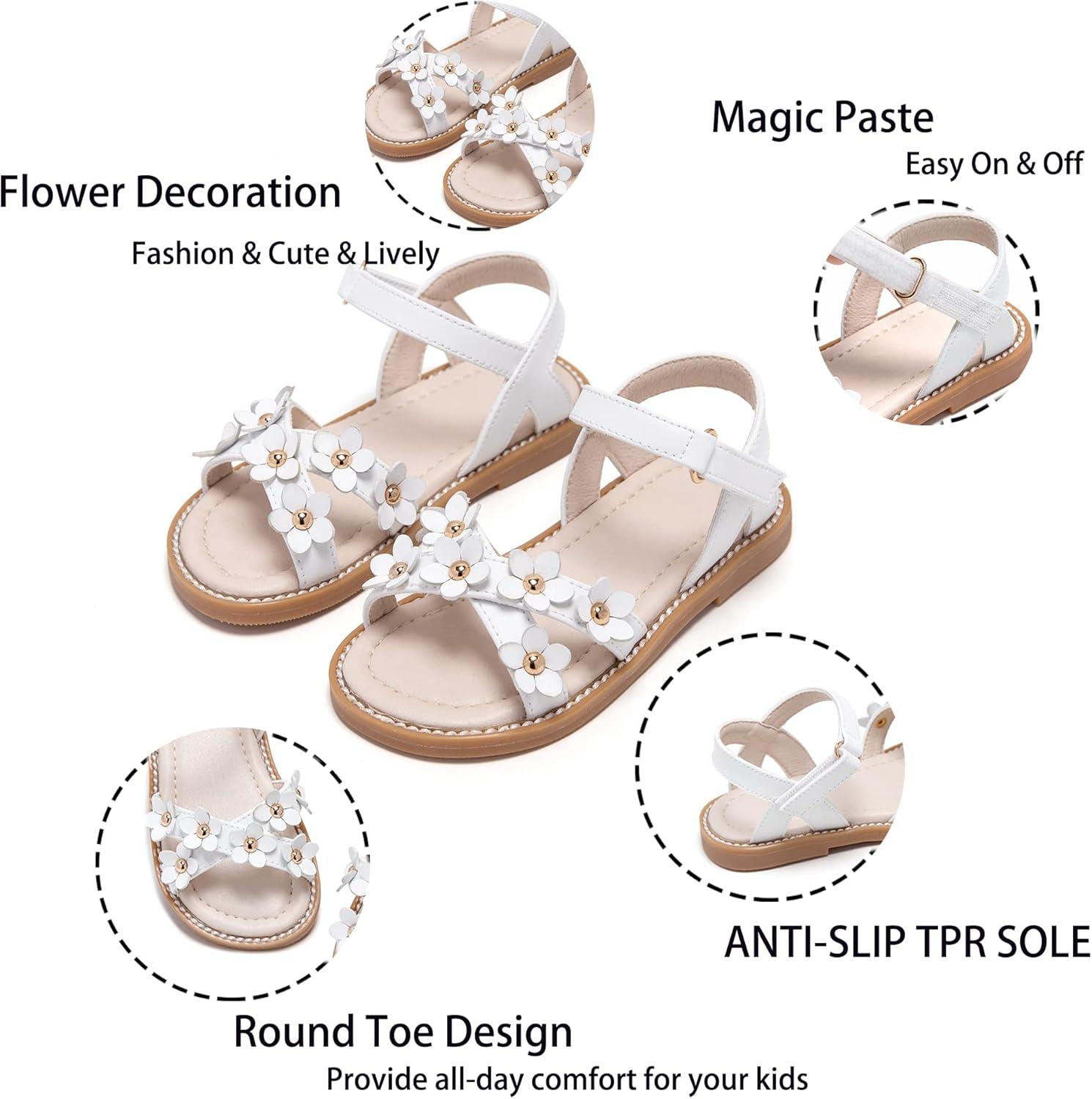 imageKiderence Toddler Girls Pink Floral Sandals Girls Casual Flat Sandals with Ankle StrapCk370 White
