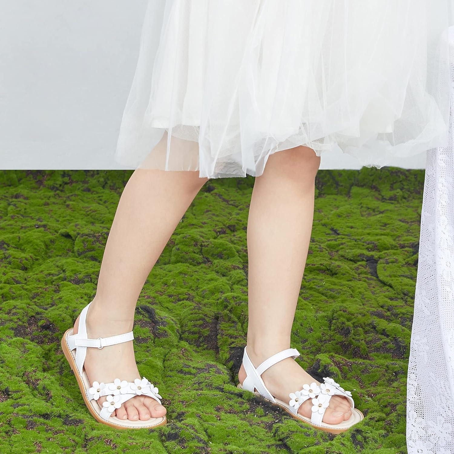 imageKiderence Toddler Girls Pink Floral Sandals Girls Casual Flat Sandals with Ankle StrapCk370 White