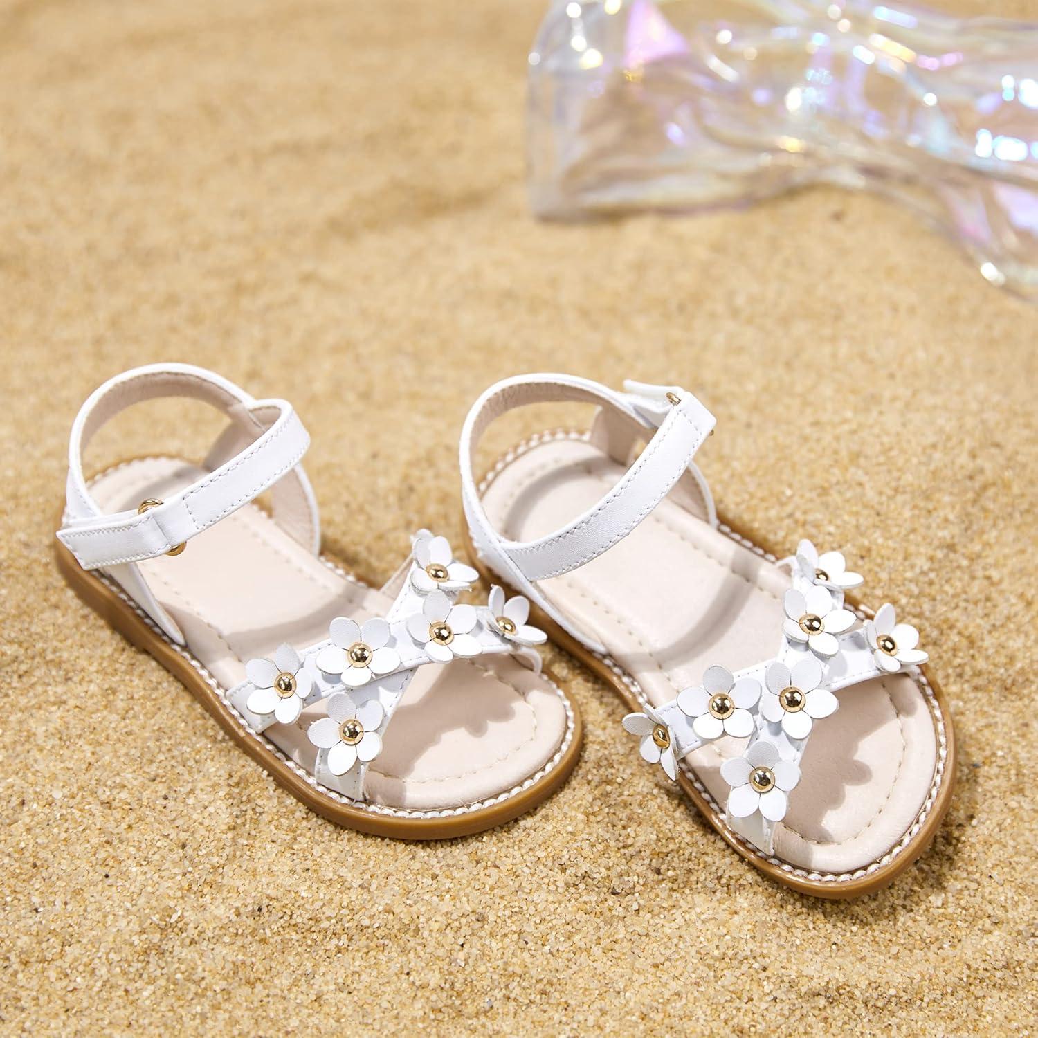 imageKiderence Toddler Girls Pink Floral Sandals Girls Casual Flat Sandals with Ankle StrapCk370 White