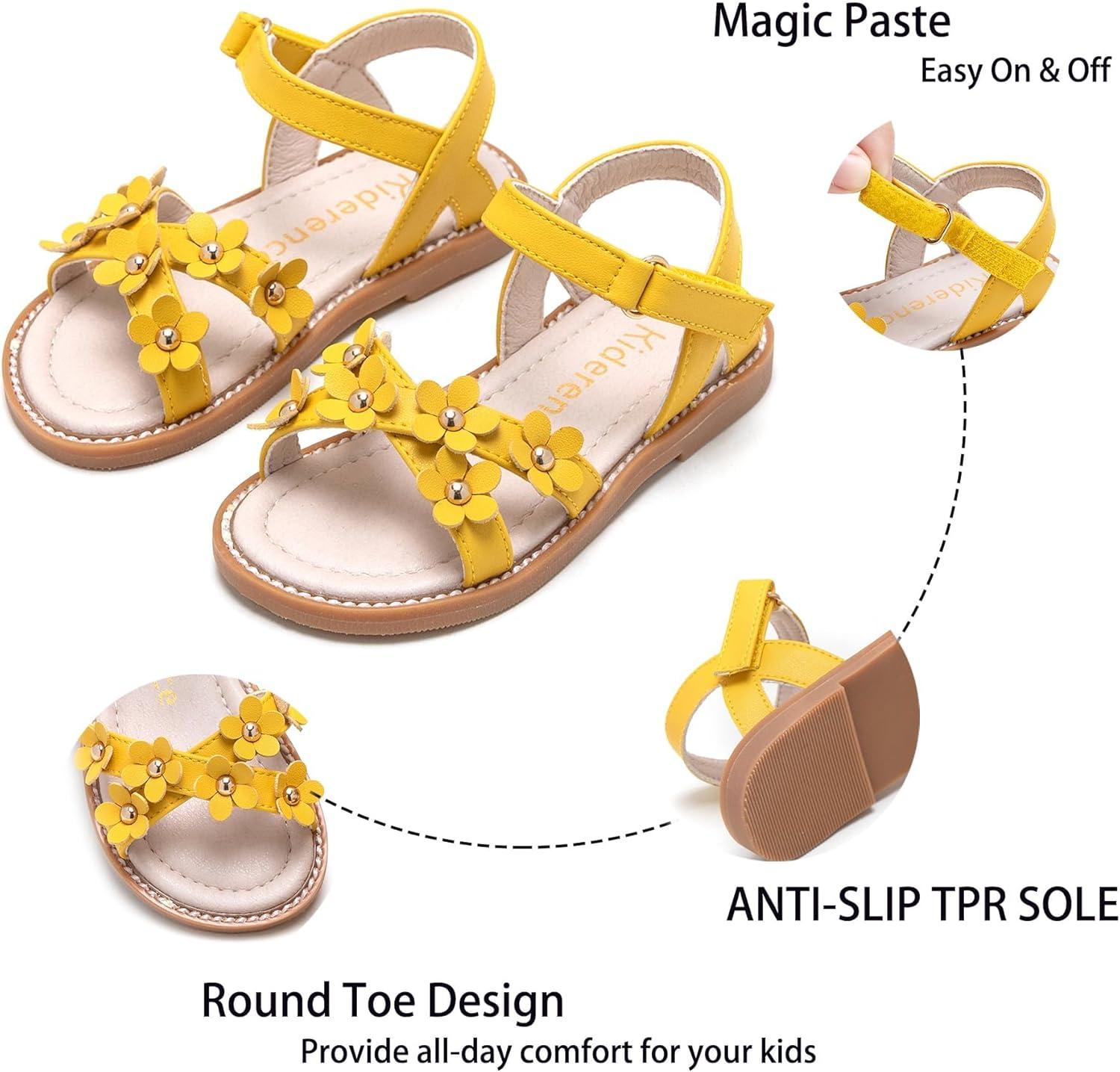 imageKiderence Toddler Girls Pink Floral Sandals Girls Casual Flat Sandals with Ankle StrapCk370 Yellow