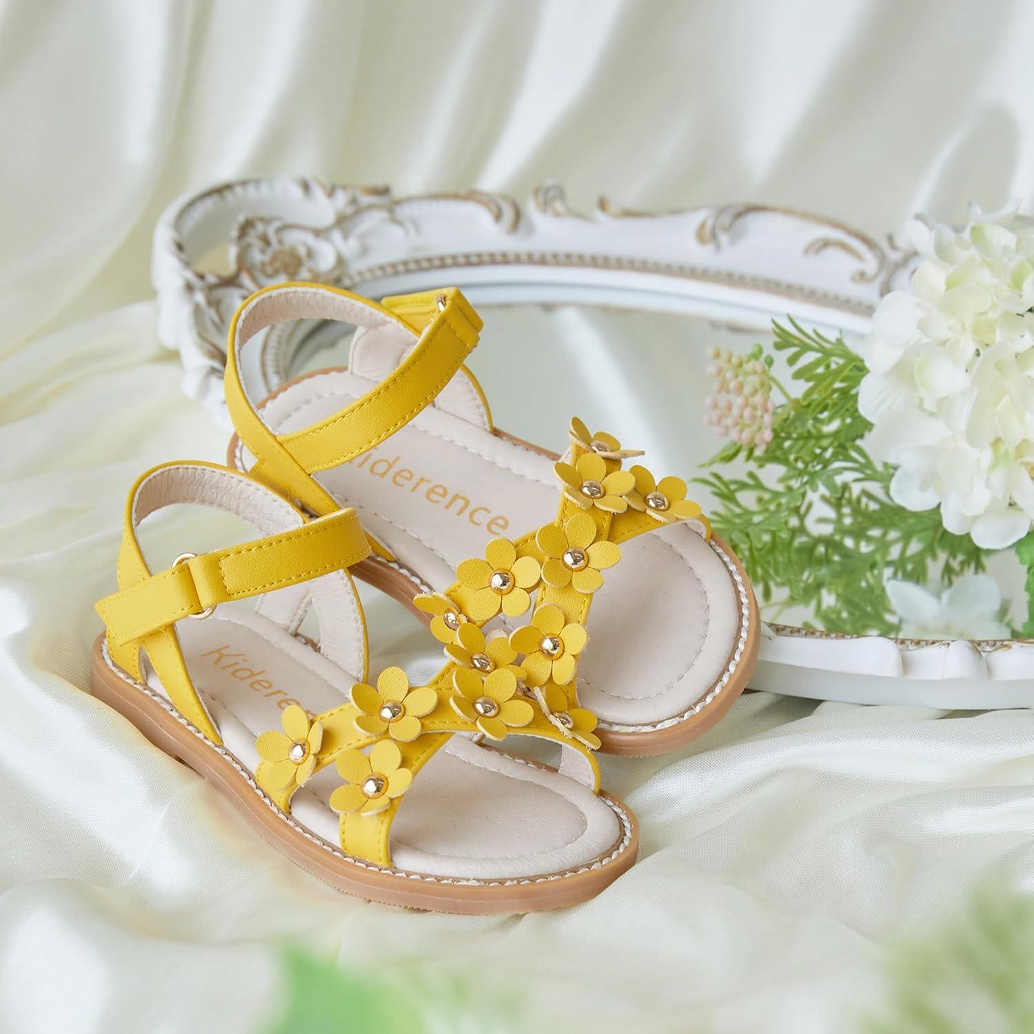 imageKiderence Toddler Girls Pink Floral Sandals Girls Casual Flat Sandals with Ankle StrapCk370 Yellow