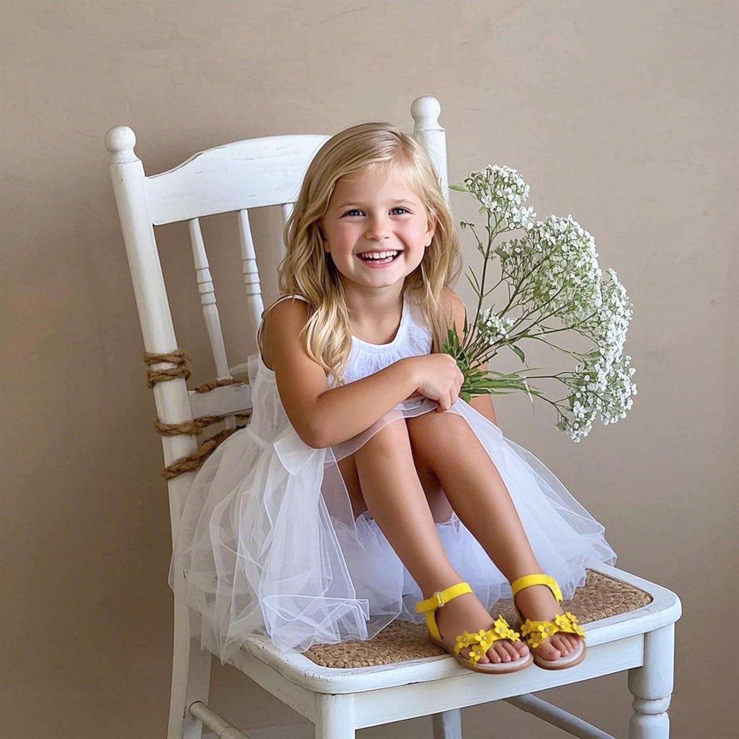 imageKiderence Toddler Girls Pink Floral Sandals Girls Casual Flat Sandals with Ankle StrapCk370 Yellow