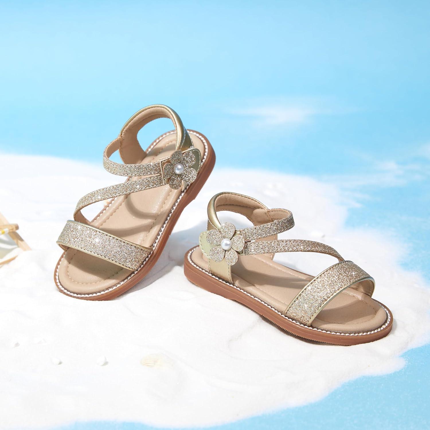 imageKiderence Toddler Girls Pink Floral Sandals Girls Casual Flat Sandals with Ankle StrapCk540 Gold