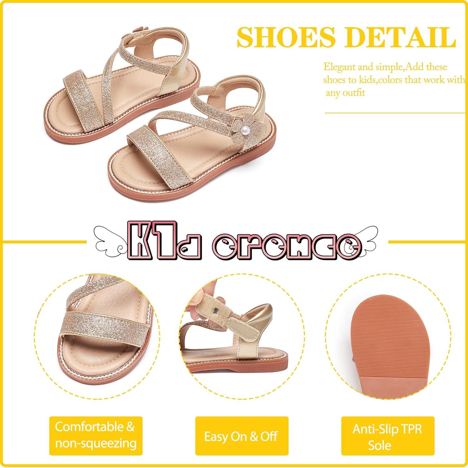 imageKiderence Toddler Girls Pink Floral Sandals Girls Casual Flat Sandals with Ankle StrapCk540 Gold