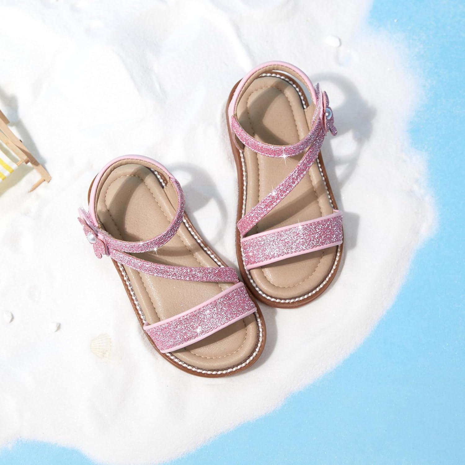 imageKiderence Toddler Girls Pink Floral Sandals Girls Casual Flat Sandals with Ankle StrapCk540 Pink