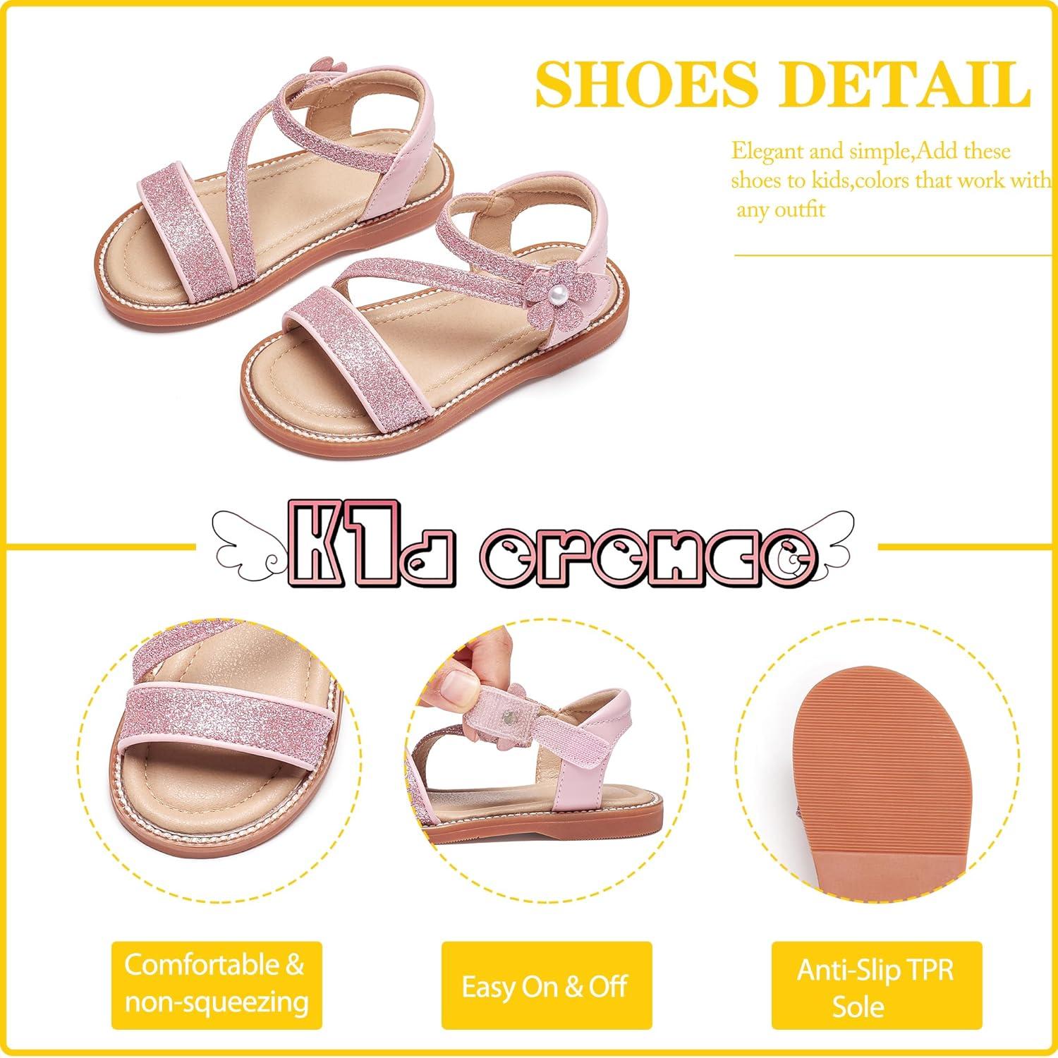 imageKiderence Toddler Girls Pink Floral Sandals Girls Casual Flat Sandals with Ankle StrapCk540 Pink