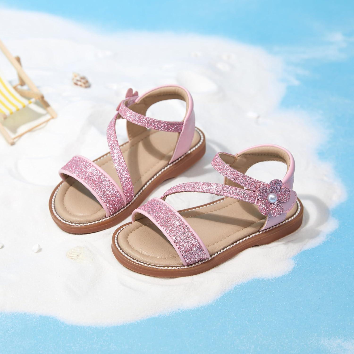 imageKiderence Toddler Girls Pink Floral Sandals Girls Casual Flat Sandals with Ankle StrapCk540 Pink