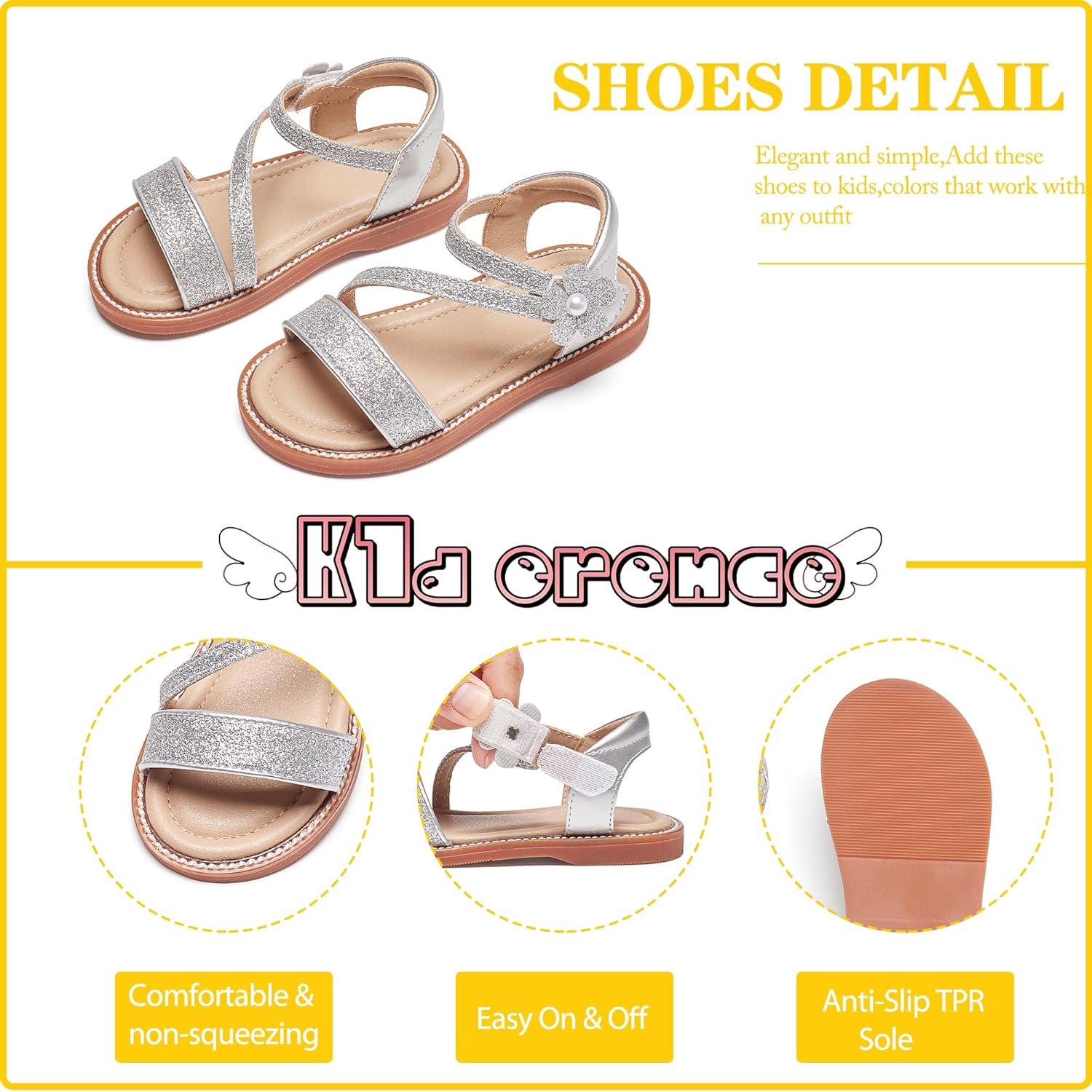 imageKiderence Toddler Girls Pink Floral Sandals Girls Casual Flat Sandals with Ankle StrapCk540 Silver