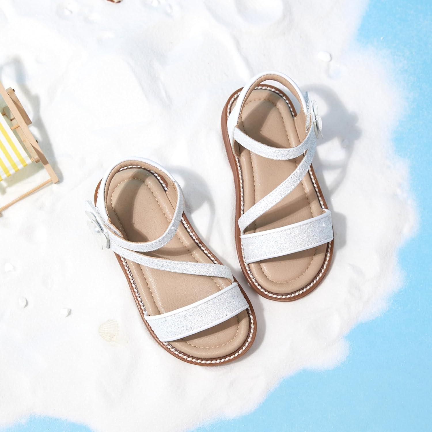 imageKiderence Toddler Girls Pink Floral Sandals Girls Casual Flat Sandals with Ankle StrapCk540 White