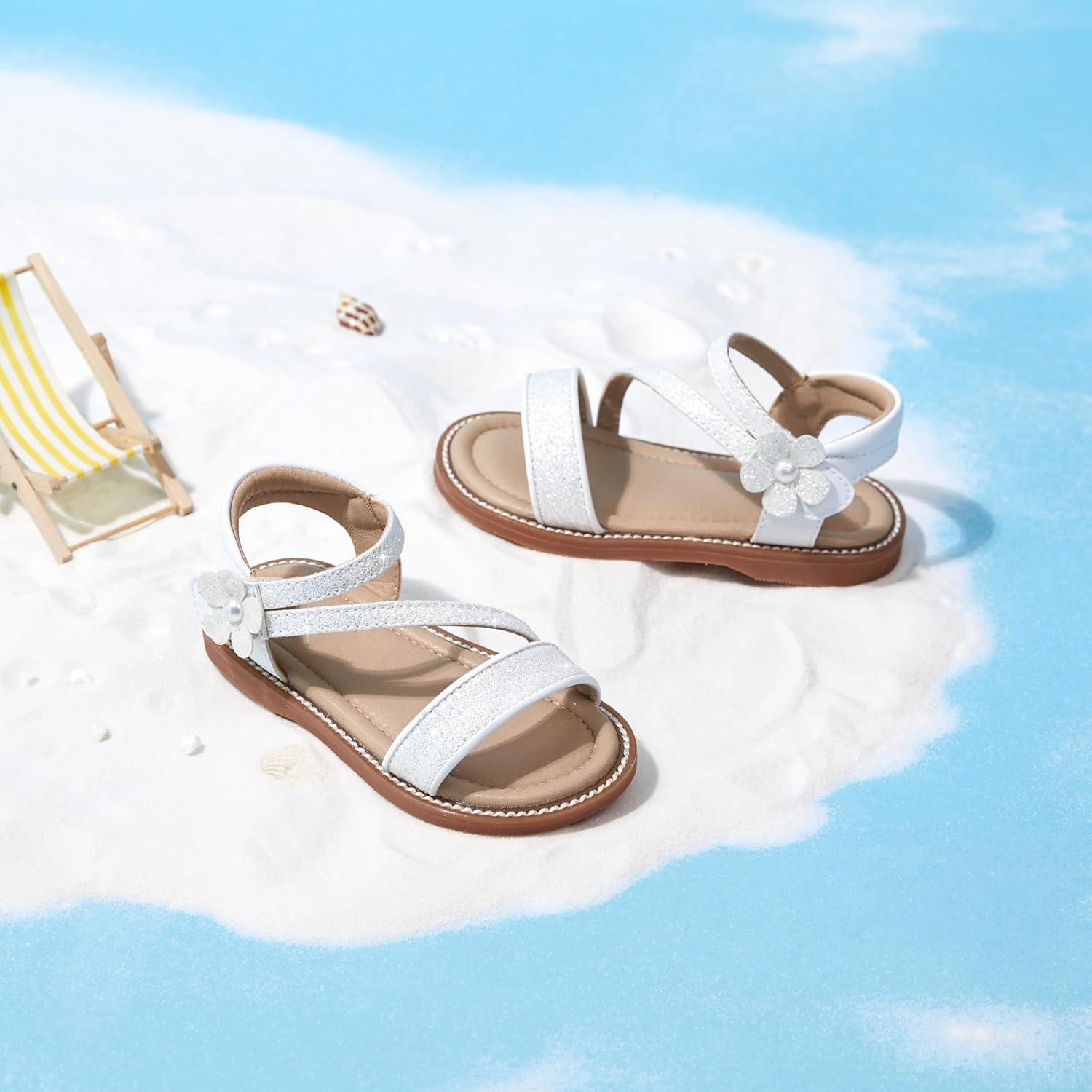 imageKiderence Toddler Girls Pink Floral Sandals Girls Casual Flat Sandals with Ankle StrapCk540 White