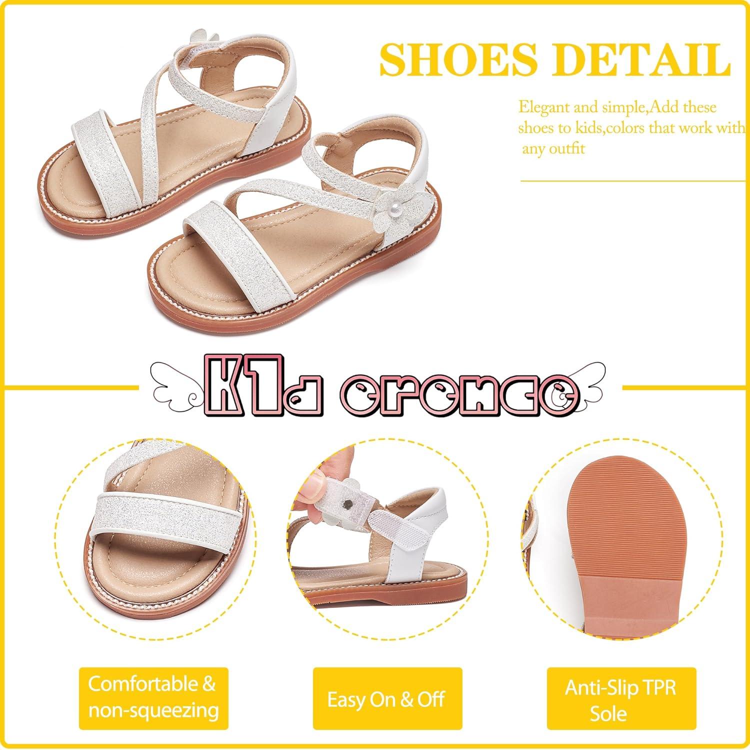 imageKiderence Toddler Girls Pink Floral Sandals Girls Casual Flat Sandals with Ankle StrapCk540 White