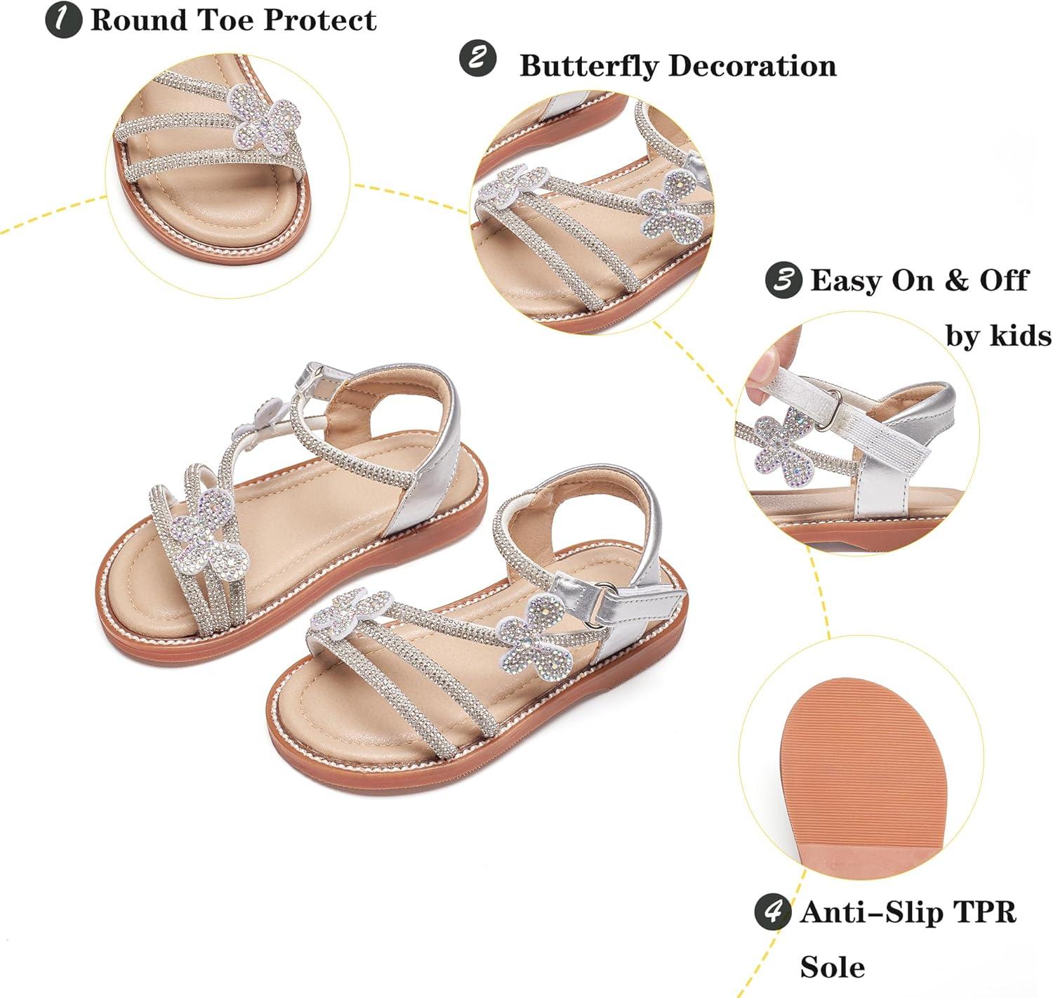 imageKiderence Toddler Girls Pink Floral Sandals Girls Casual Flat Sandals with Ankle StrapCk550 Silver