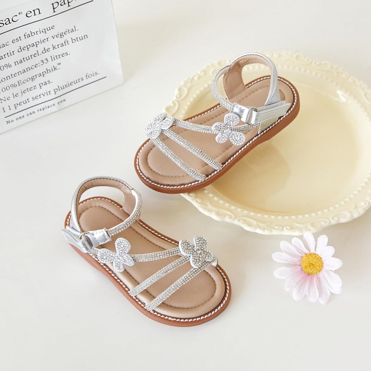 imageKiderence Toddler Girls Pink Floral Sandals Girls Casual Flat Sandals with Ankle StrapCk550 Silver