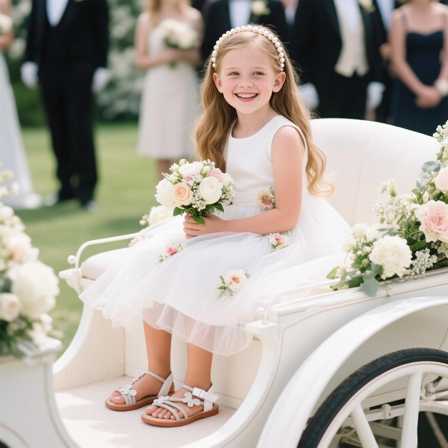 imageKiderence Toddler Girls Pink Floral Sandals Girls Casual Flat Sandals with Ankle StrapCk550 White