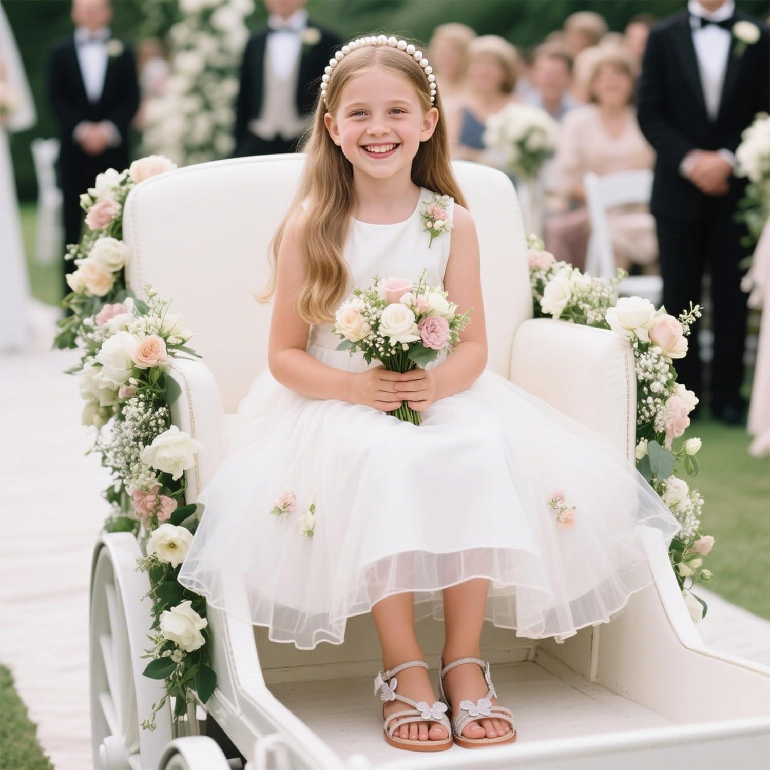 imageKiderence Toddler Girls Pink Floral Sandals Girls Casual Flat Sandals with Ankle StrapCk550 White