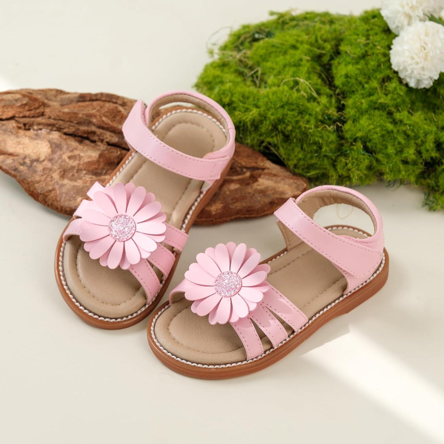 imageKiderence Toddler Girls Pink Floral Sandals Girls Casual Flat Sandals with Ankle StrapCk552 Pink