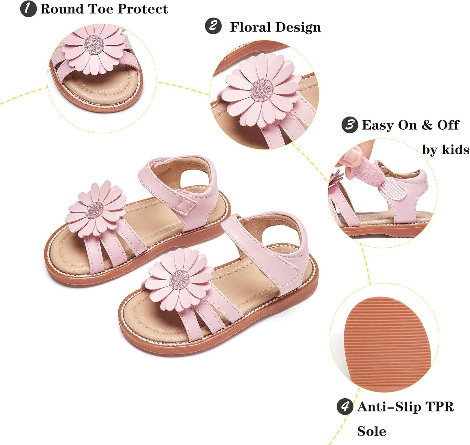 imageKiderence Toddler Girls Pink Floral Sandals Girls Casual Flat Sandals with Ankle StrapCk552 Pink