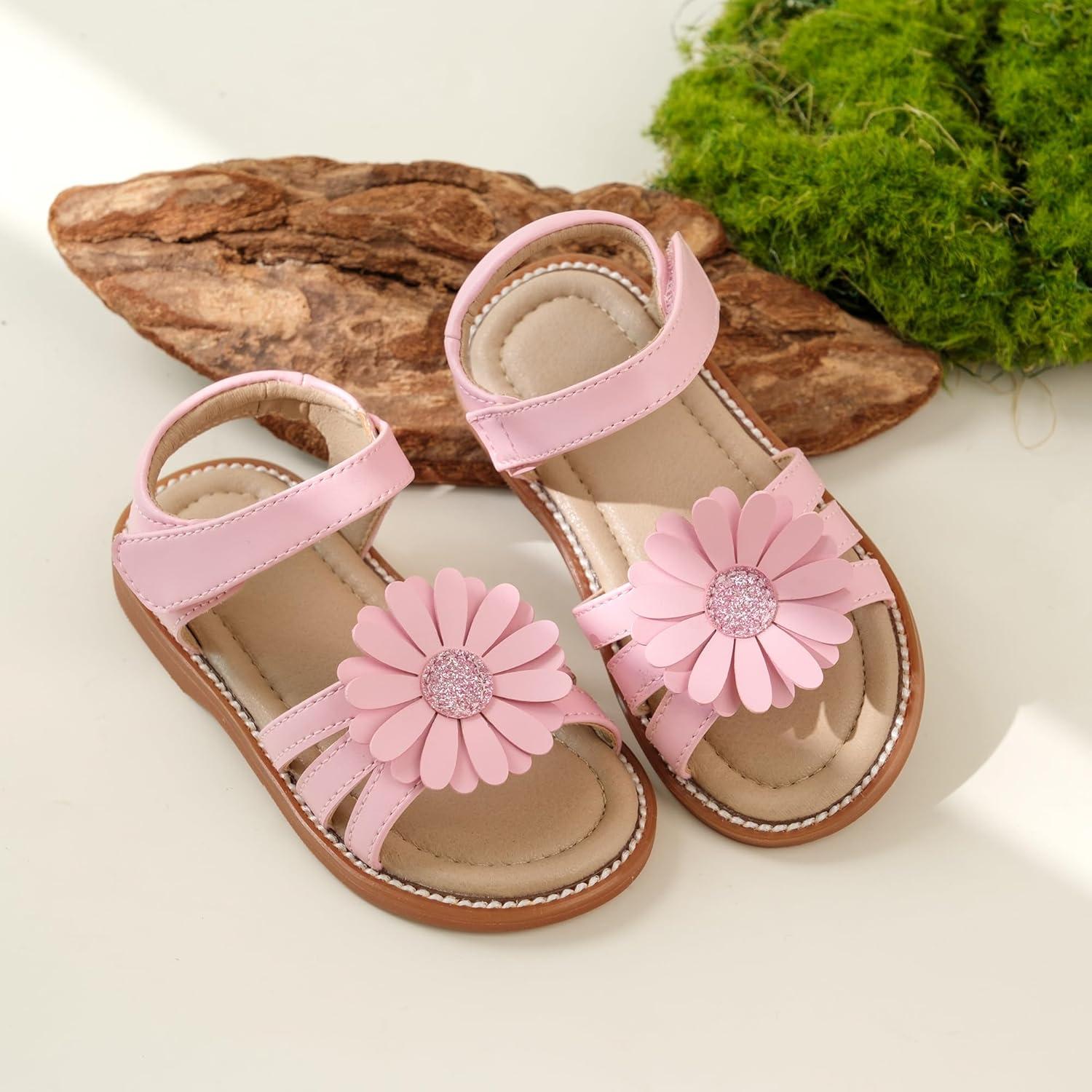 imageKiderence Toddler Girls Pink Floral Sandals Girls Casual Flat Sandals with Ankle StrapCk552 Pink