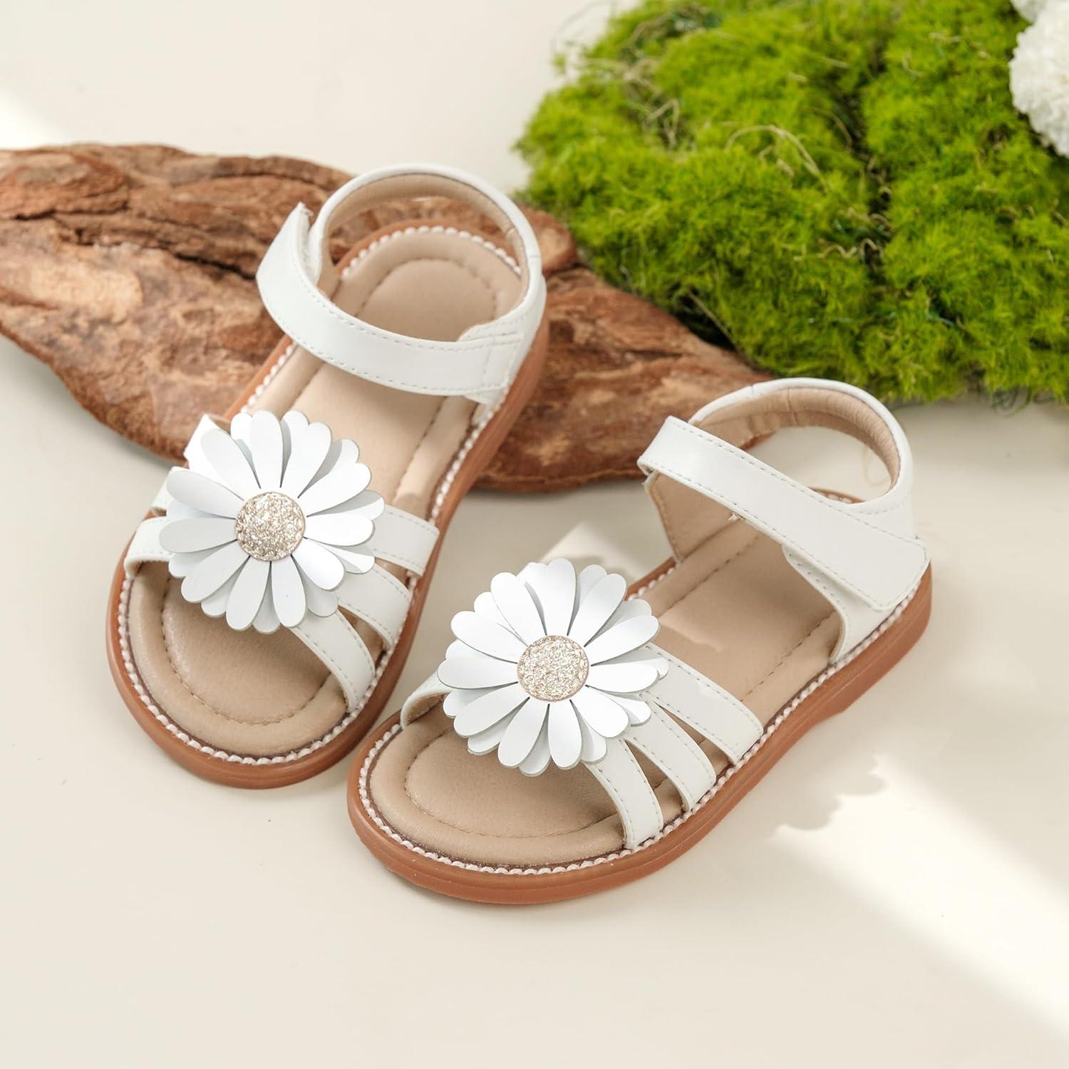 imageKiderence Toddler Girls Pink Floral Sandals Girls Casual Flat Sandals with Ankle StrapCk552 White