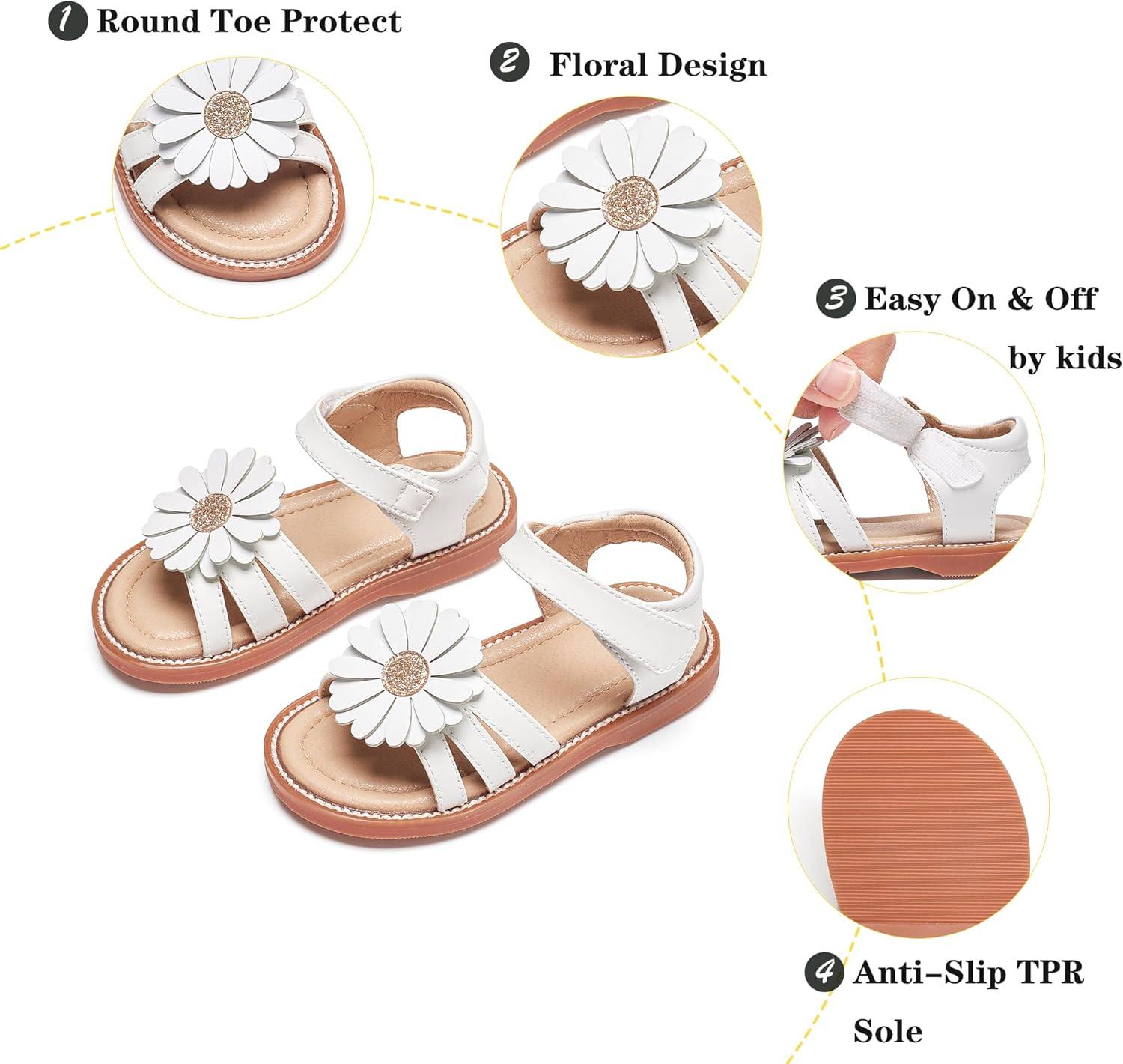 imageKiderence Toddler Girls Pink Floral Sandals Girls Casual Flat Sandals with Ankle StrapCk552 White