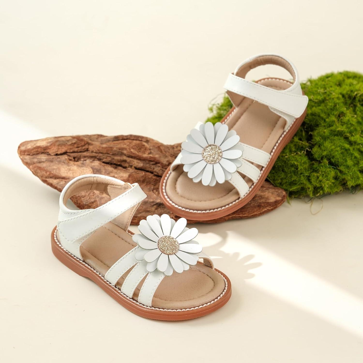 imageKiderence Toddler Girls Pink Floral Sandals Girls Casual Flat Sandals with Ankle StrapCk552 White