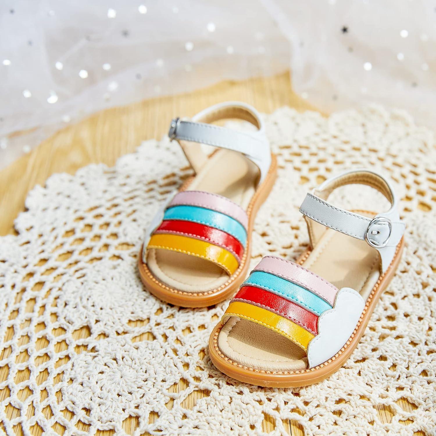 imageKiderence Toddler Girls Pink Floral Sandals Girls Casual Flat Sandals with Ankle StrapF632 White