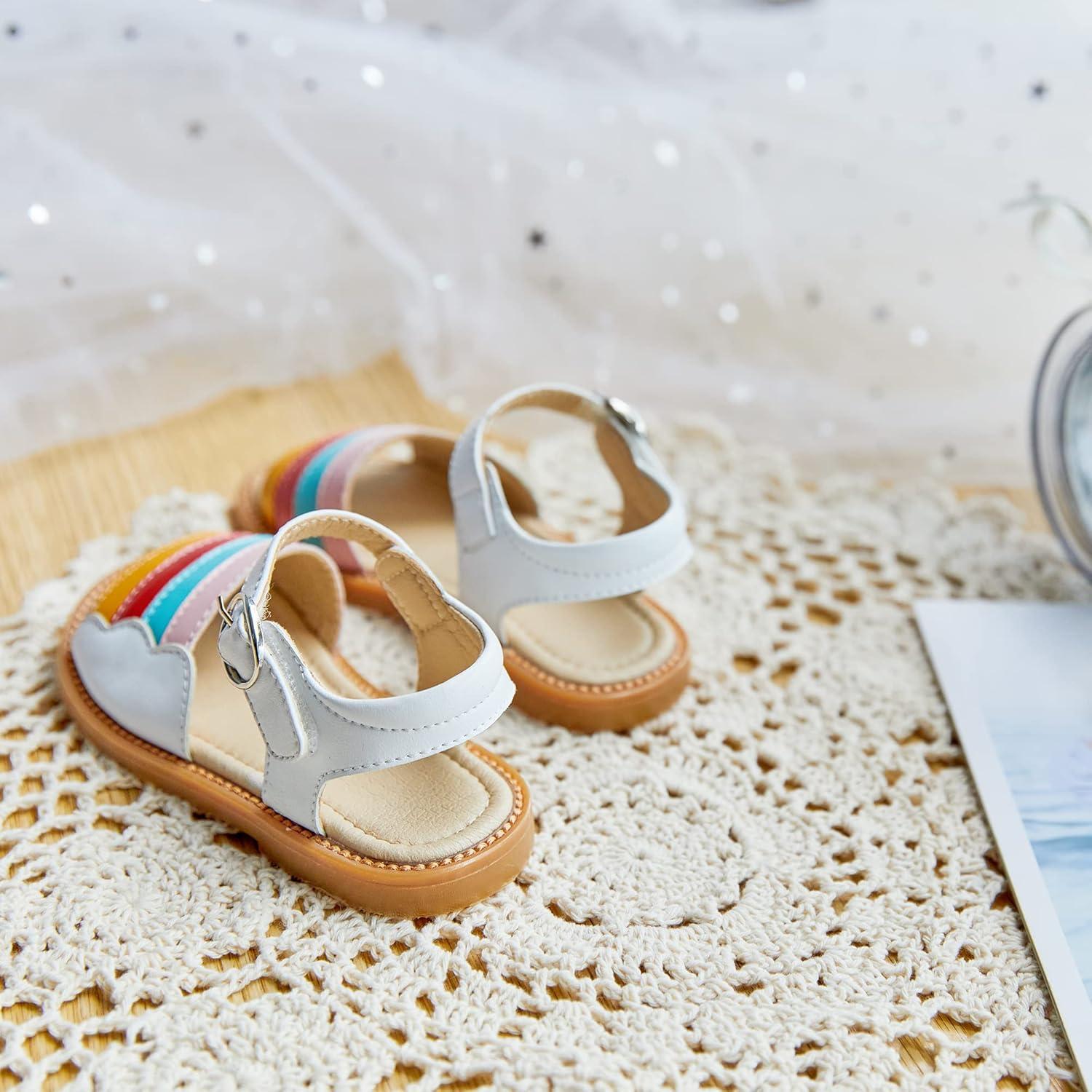 imageKiderence Toddler Girls Pink Floral Sandals Girls Casual Flat Sandals with Ankle StrapF632 White