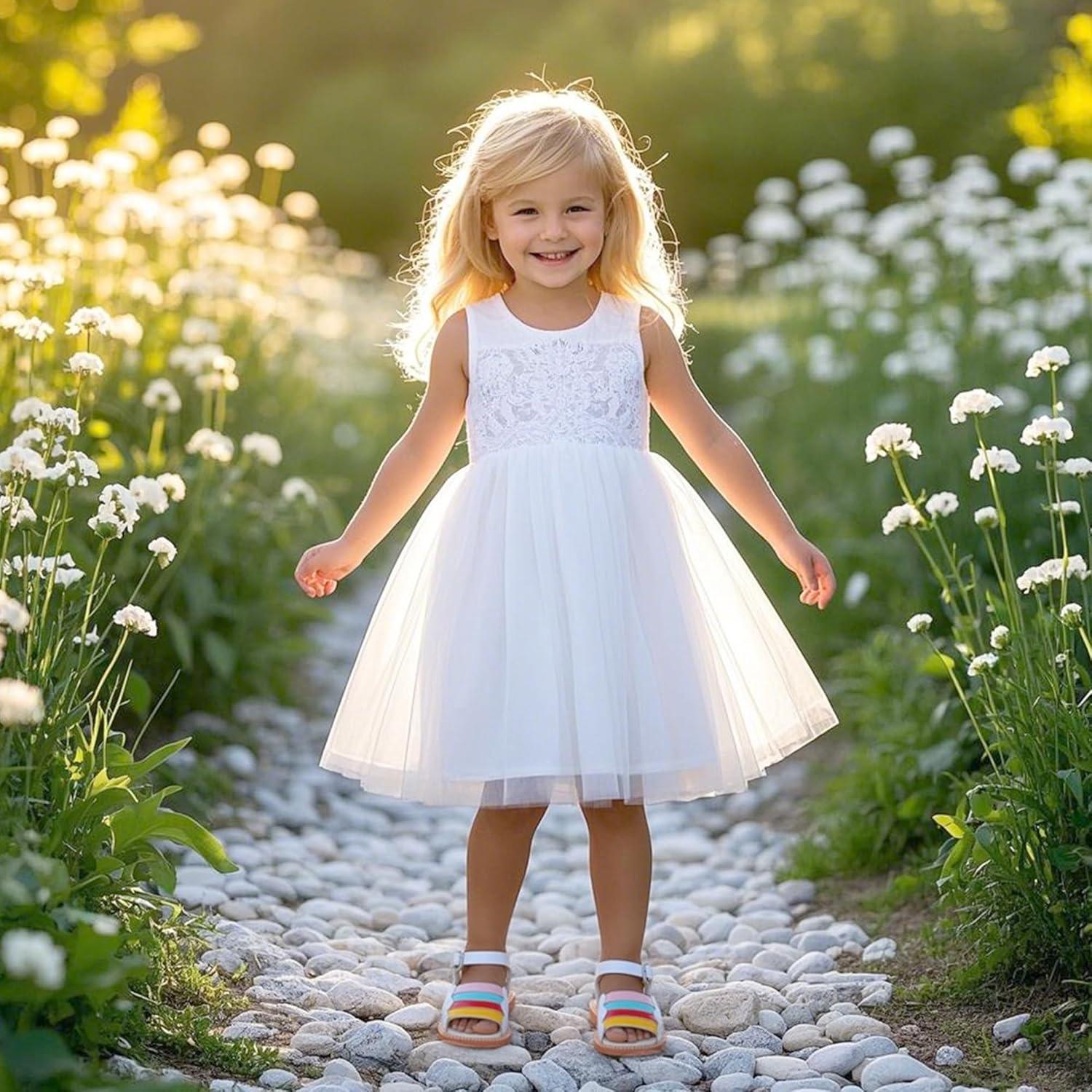 imageKiderence Toddler Girls Pink Floral Sandals Girls Casual Flat Sandals with Ankle StrapF632 White