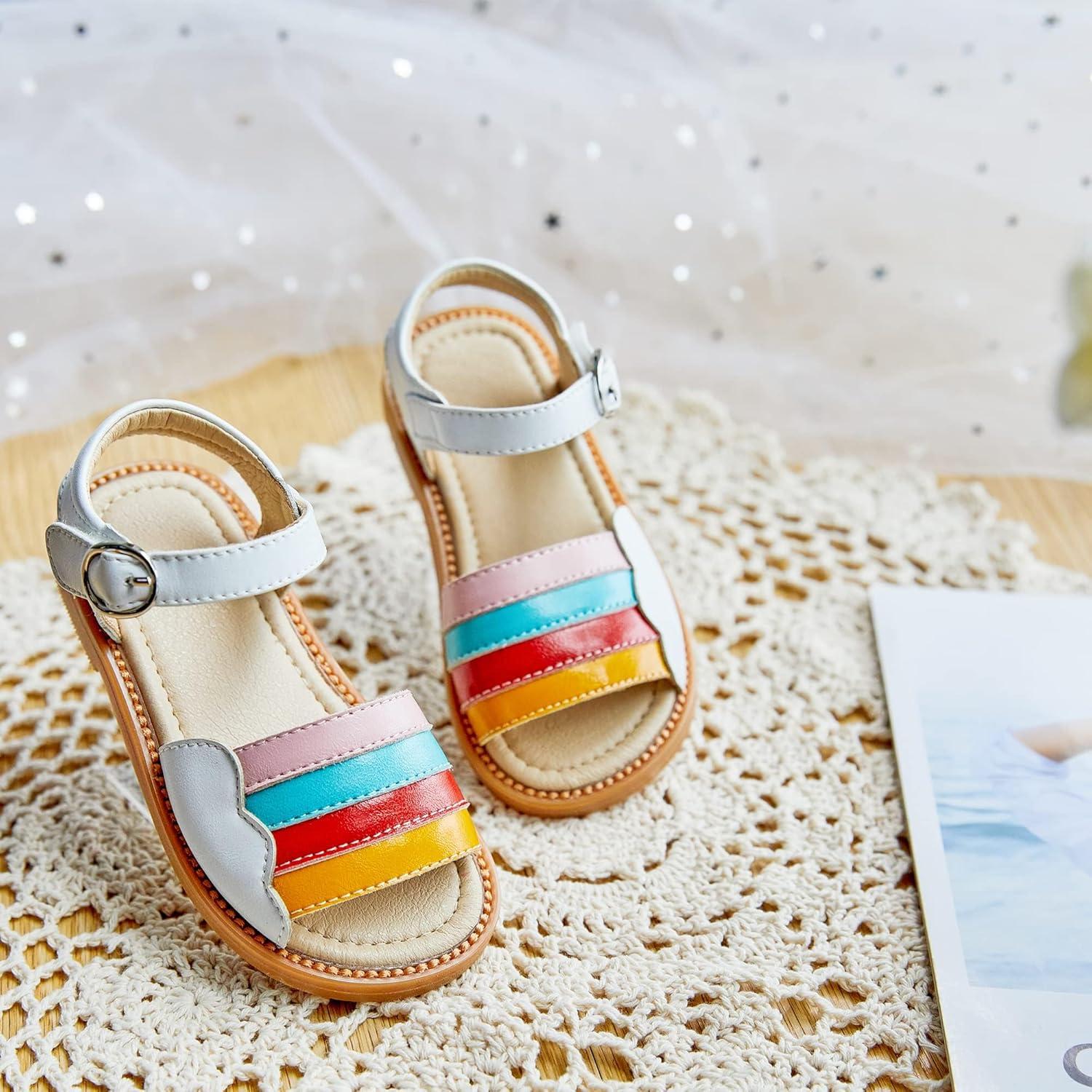 imageKiderence Toddler Girls Pink Floral Sandals Girls Casual Flat Sandals with Ankle StrapF632 White