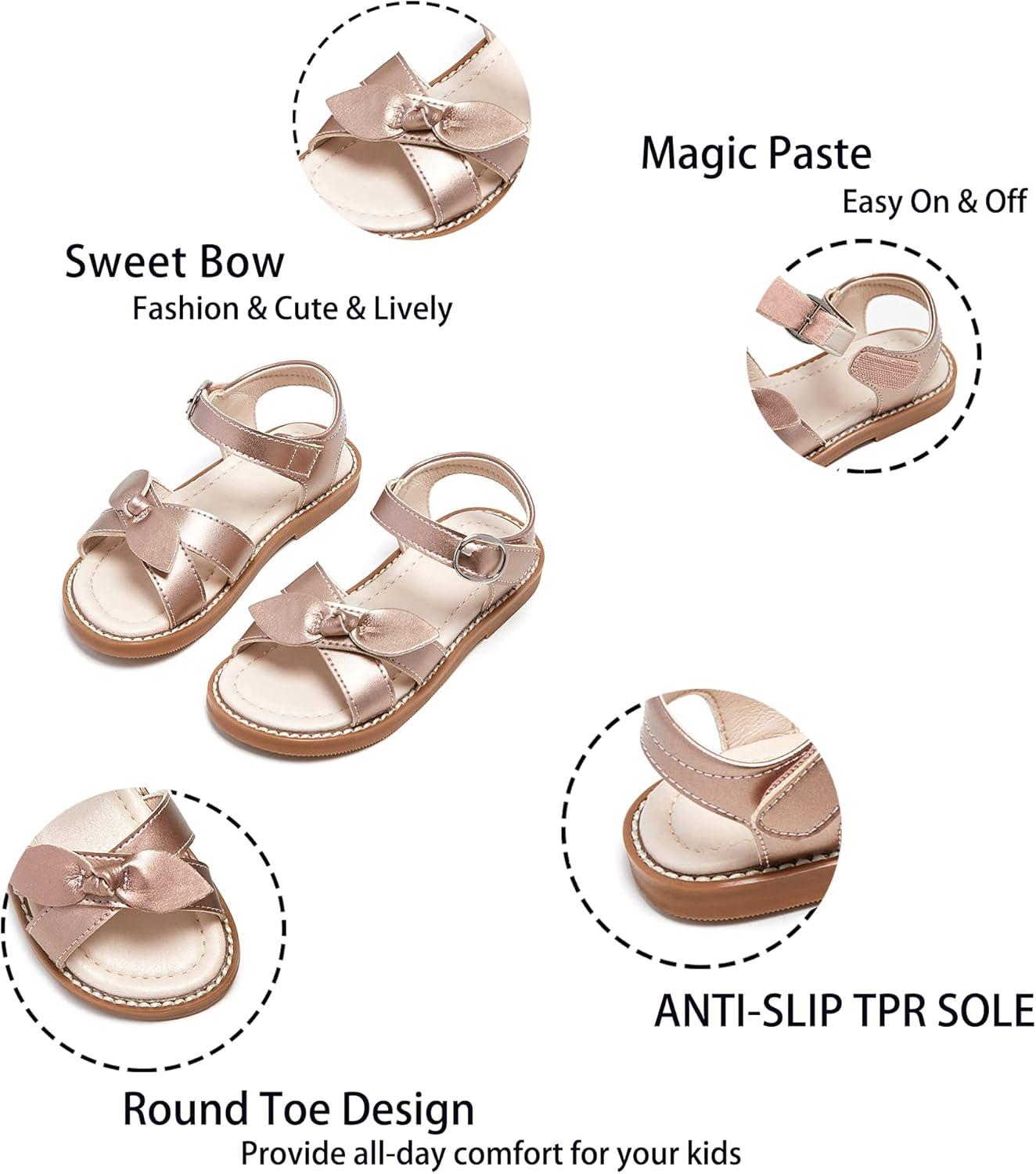 imageKiderence Toddler Girls Pink Floral Sandals Girls Casual Flat Sandals with Ankle StrapFk682 Champagne