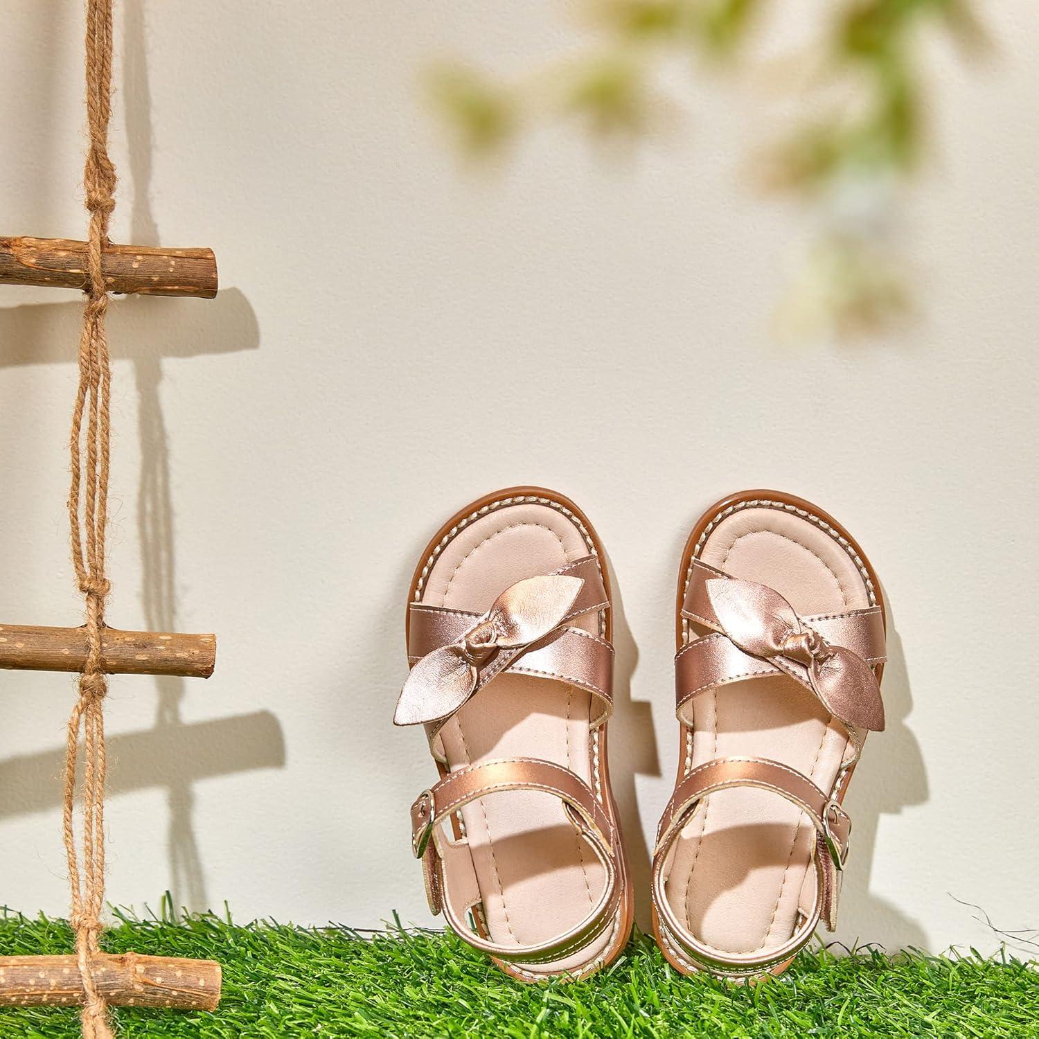 imageKiderence Toddler Girls Pink Floral Sandals Girls Casual Flat Sandals with Ankle StrapFk682 Champagne