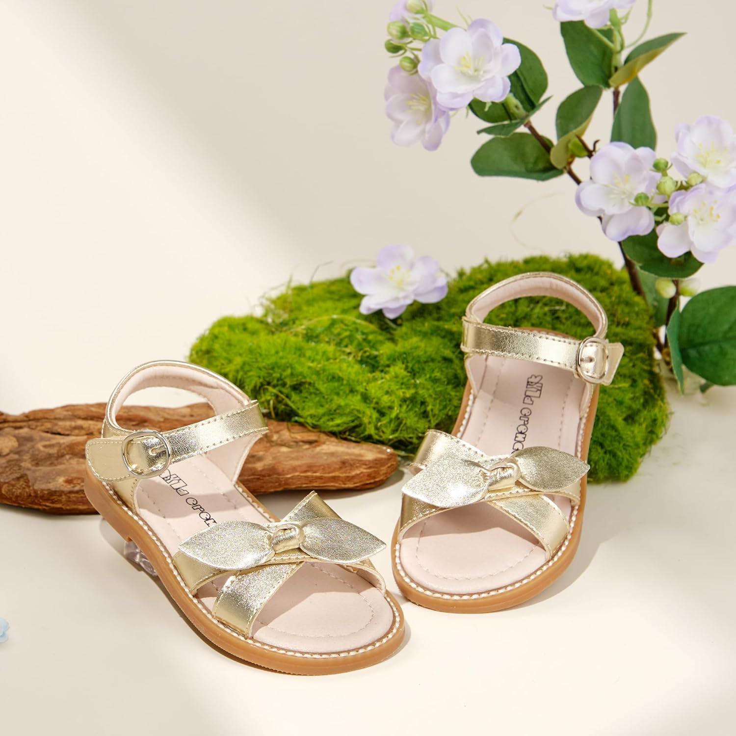 imageKiderence Toddler Girls Pink Floral Sandals Girls Casual Flat Sandals with Ankle StrapFk682 Gold