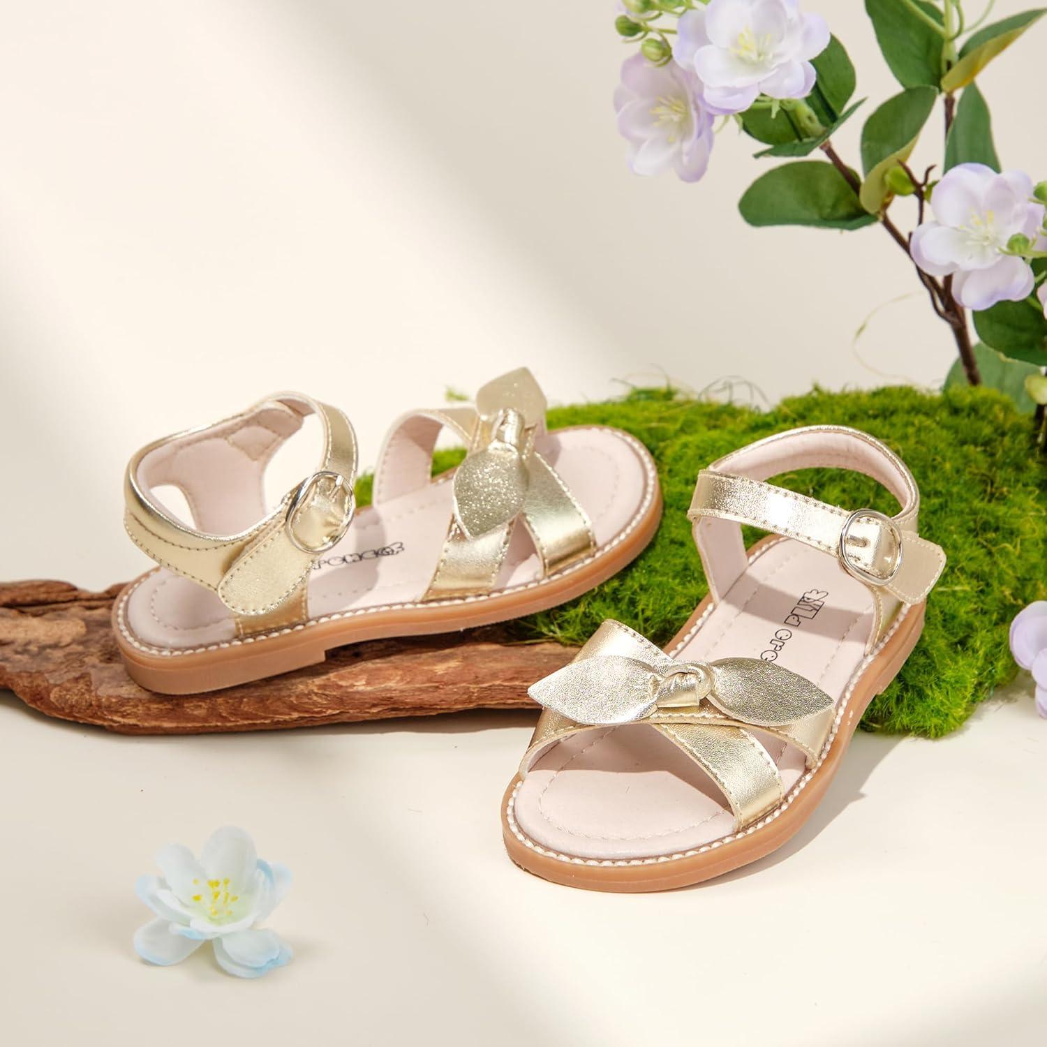 imageKiderence Toddler Girls Pink Floral Sandals Girls Casual Flat Sandals with Ankle StrapFk682 Gold