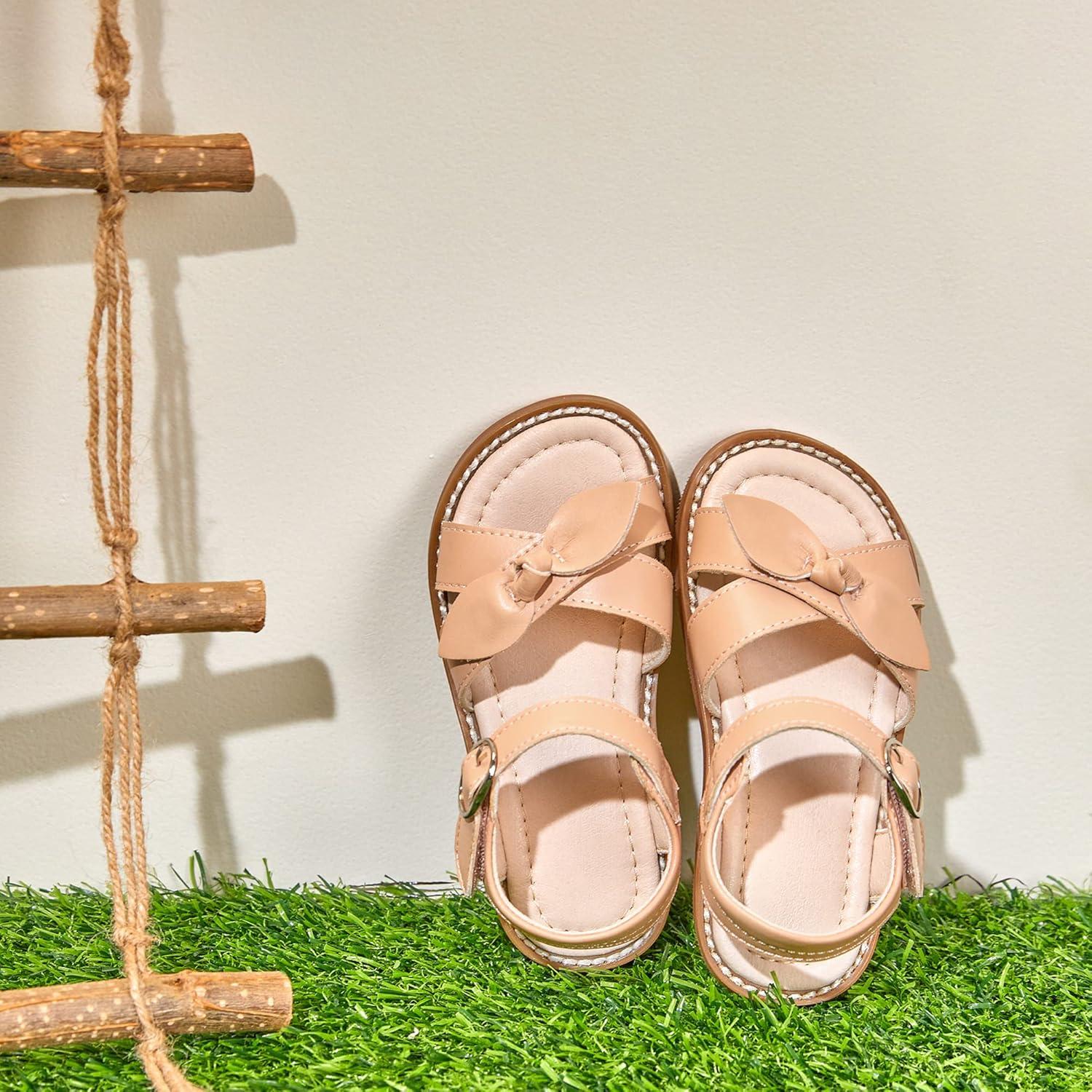 imageKiderence Toddler Girls Pink Floral Sandals Girls Casual Flat Sandals with Ankle StrapFk682 Nude