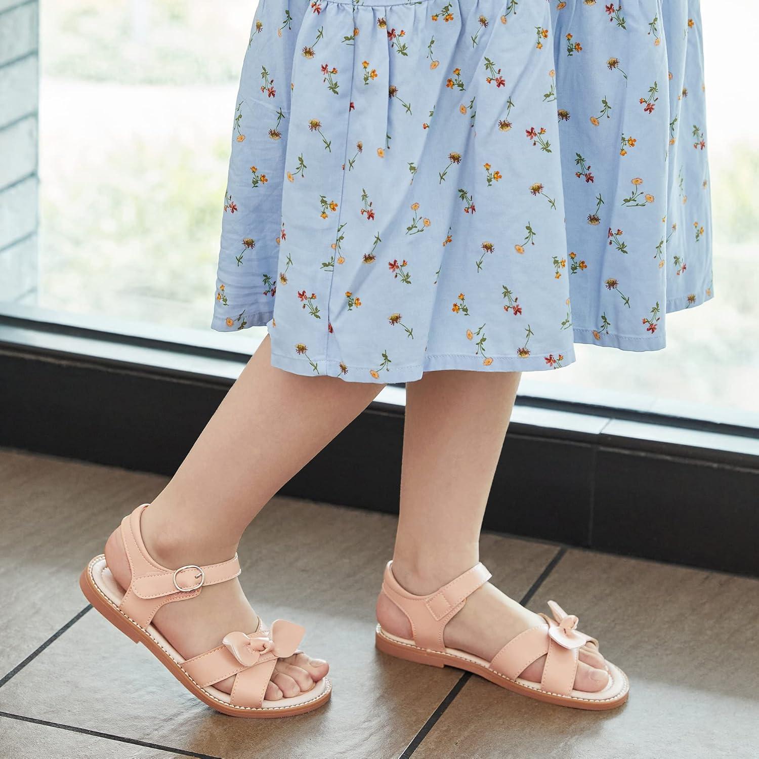 imageKiderence Toddler Girls Pink Floral Sandals Girls Casual Flat Sandals with Ankle StrapFk682 Nude